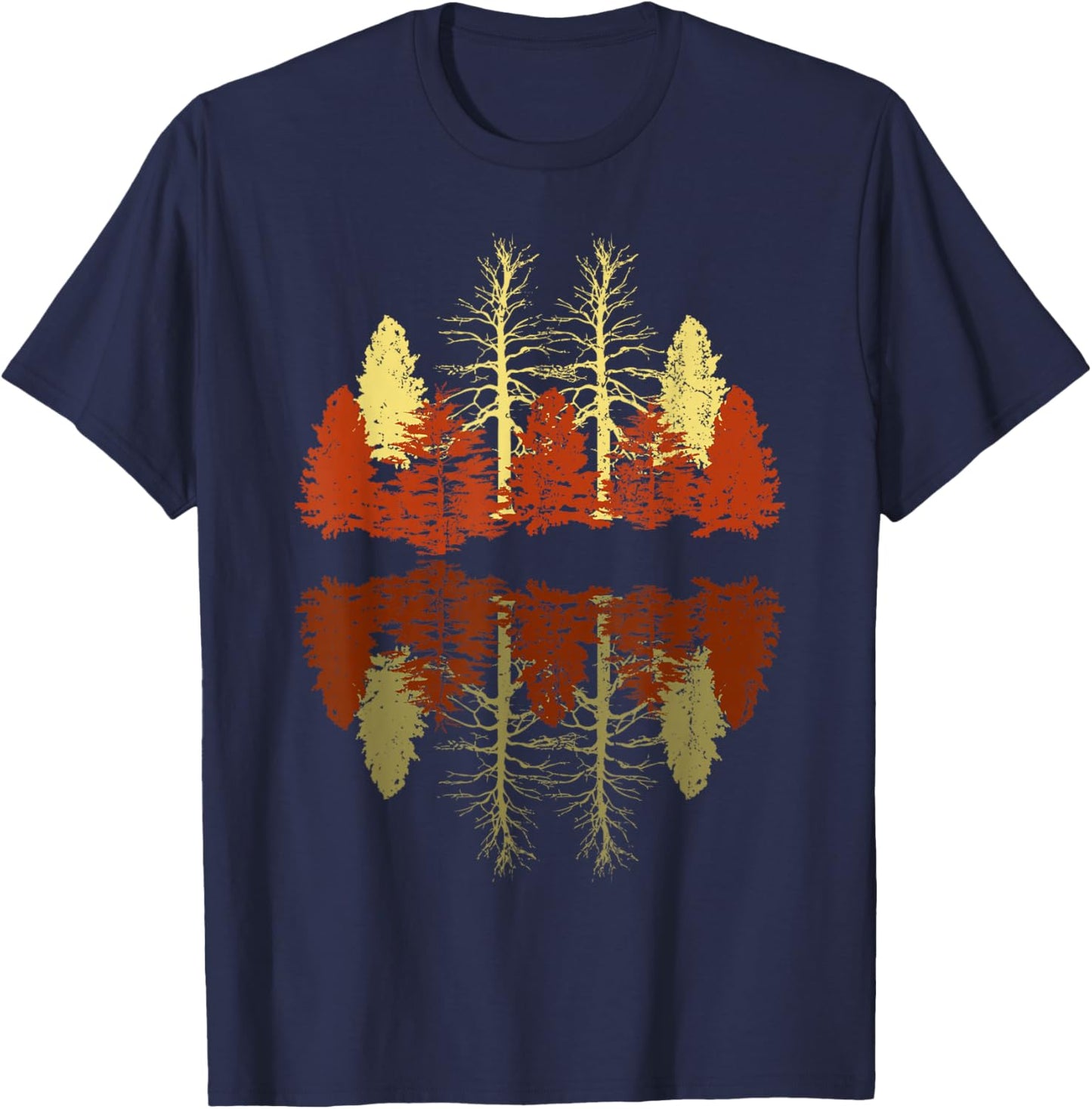 Forest Trees Reflection Outdoors Nature Wildlife Forest T-Shirt - T-Shirt | Navy