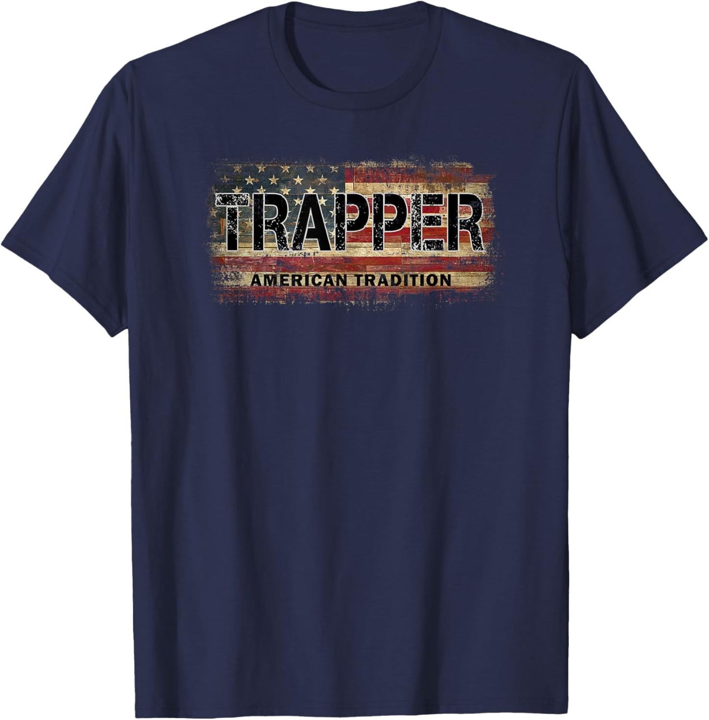Vintage USA Flag Trapper Women Kids Men T-Shirt - T-Shirt | Navy