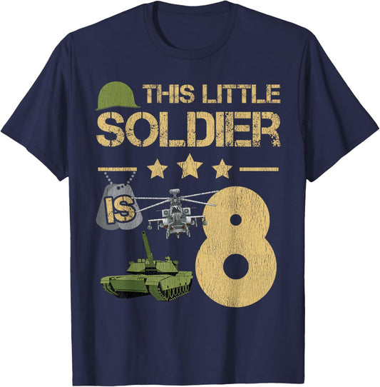 8 Year Old Soldier Birthday Boy 8th Birthday Kids Army Camo T-Shirt - T-Shirt | Navy