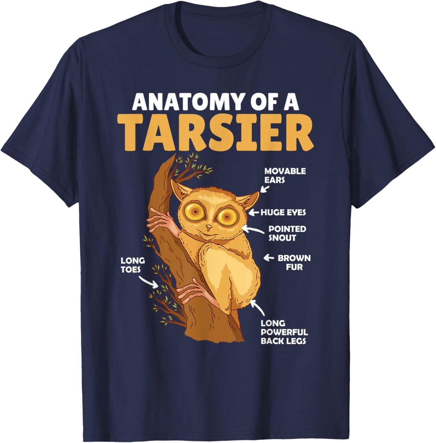 Cute Tarsier Anatomy Of A Tarsier Explanation T-Shirt - T-Shirt | Navy