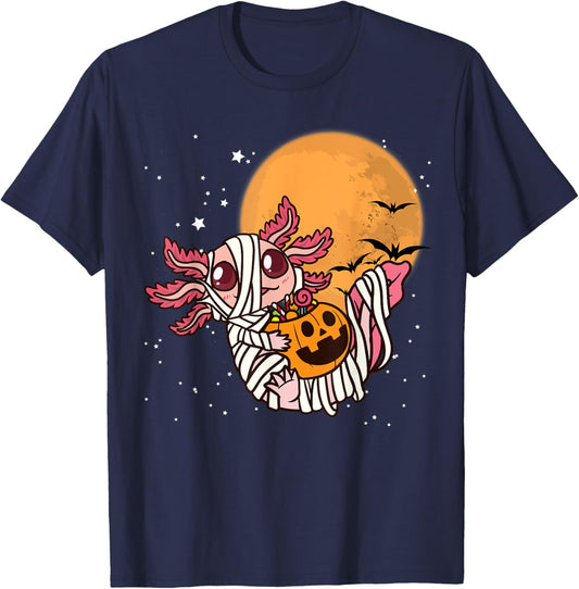 Cute Axolotl Halloween Mummy Axolotl T-Shirt - T-Shirt | Navy