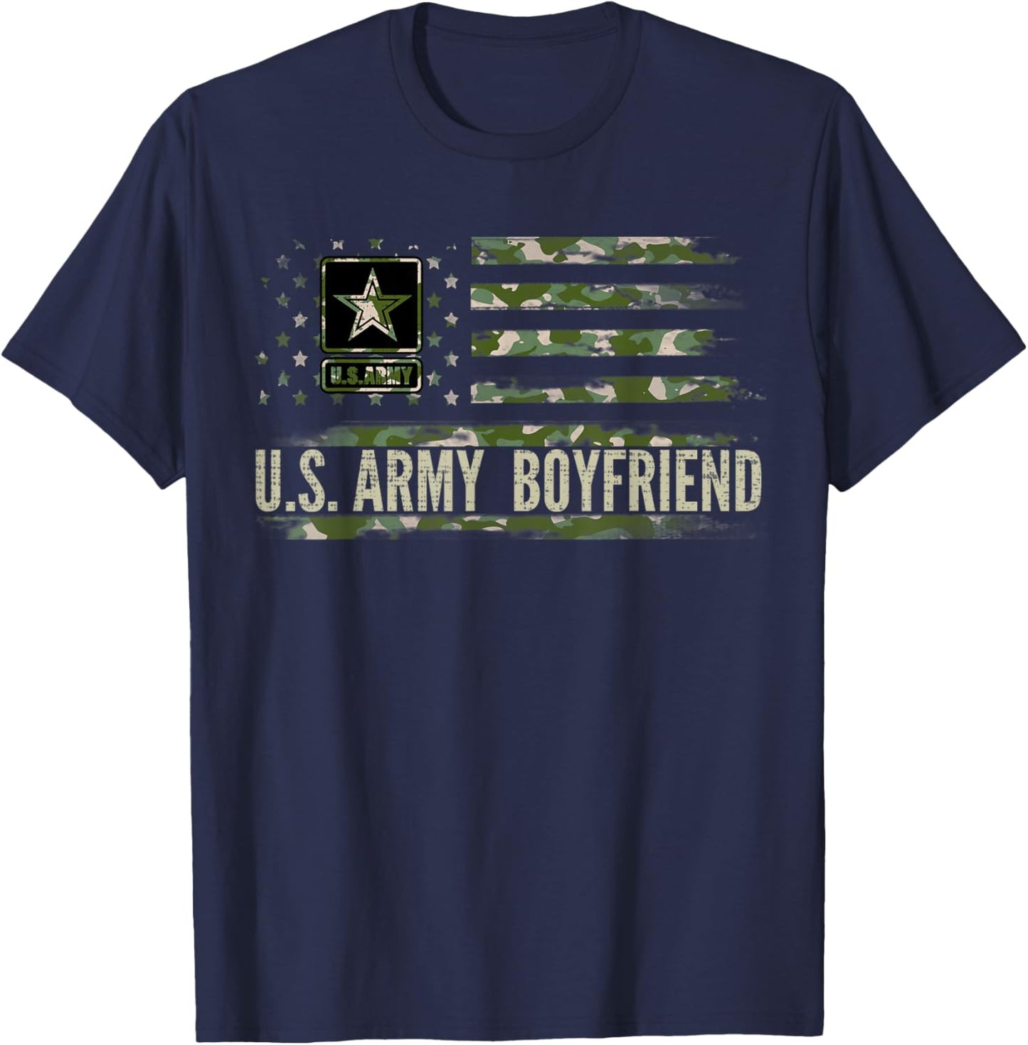Vintage U.S Army Boyfriend With Camo American Flag Veteran T-Shirt - T-Shirt | Navy