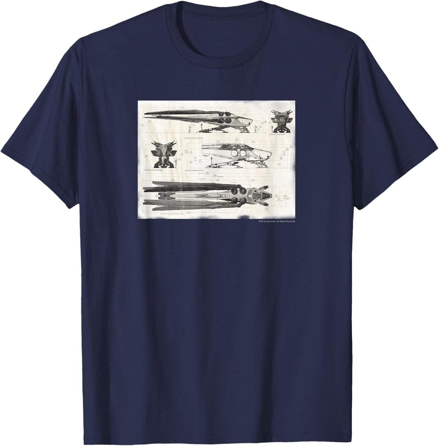 Dune - Royal Ornithopter Blueprint - Cream T-Shirt - T-Shirt | Navy