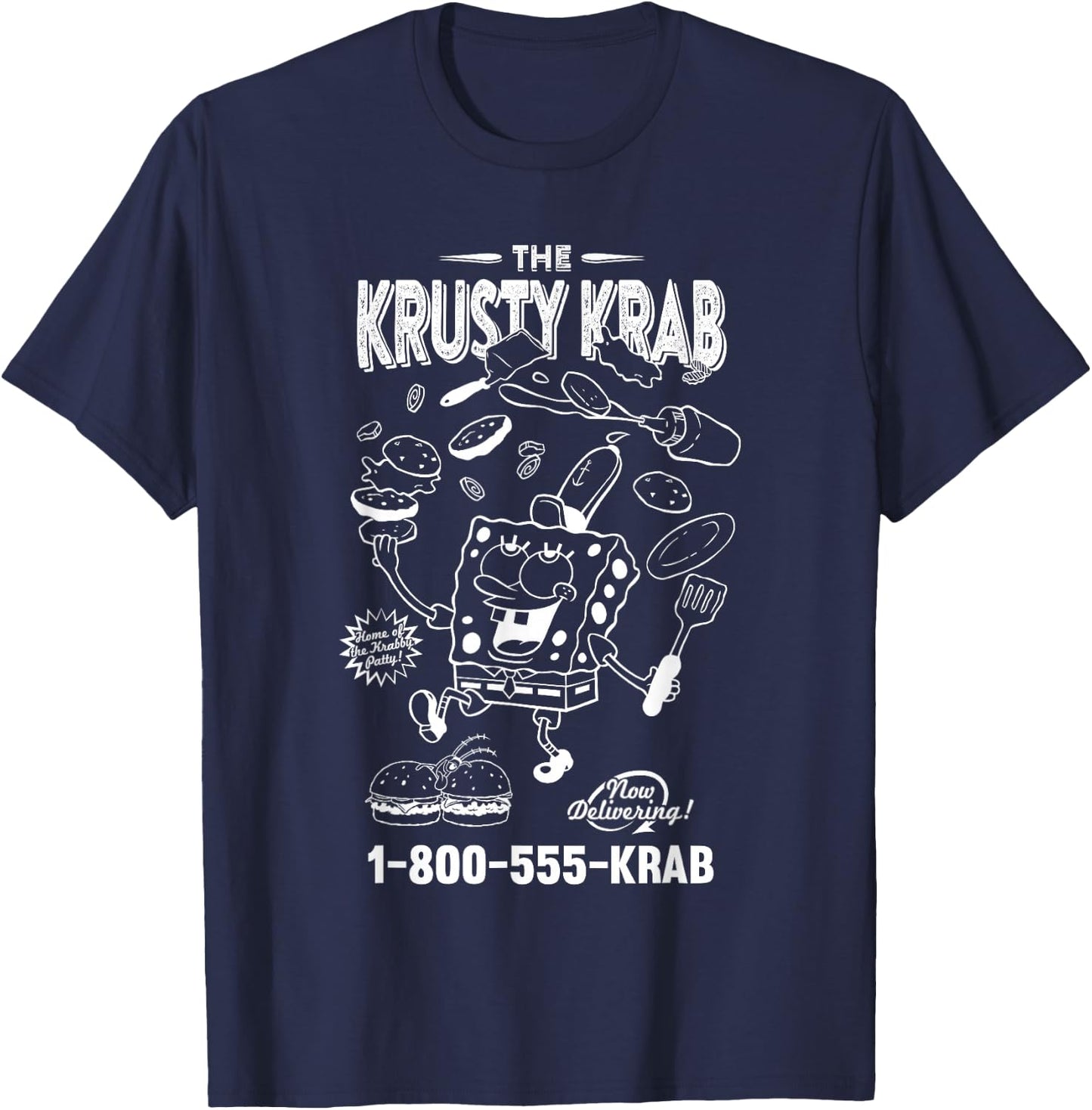 SpongeBob SquarePants The Krusty Krab Vintage Ad Outline T-Shirt - T-Shirt | Navy