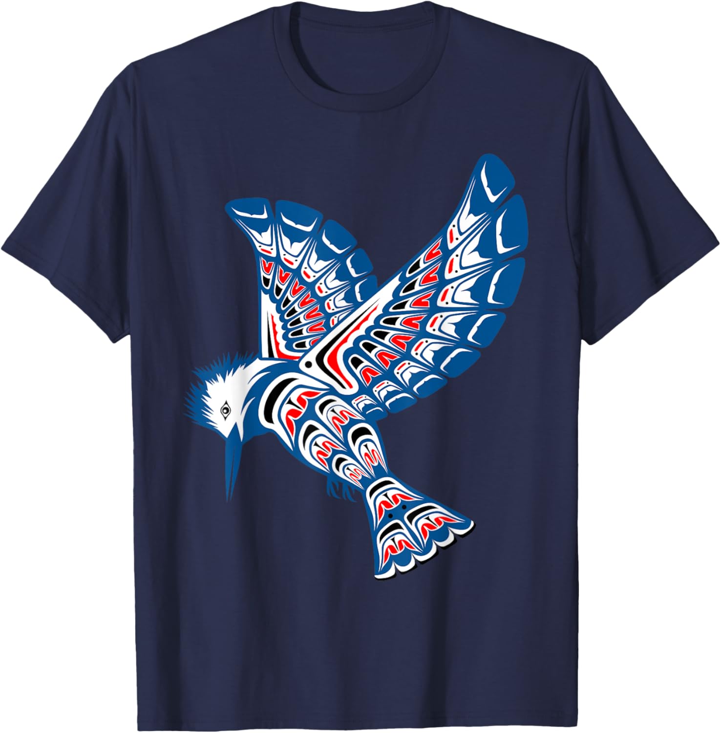 Native American Style Art Kingfisher Pacific Northwest T-Shirt - T-Shirt | Navy