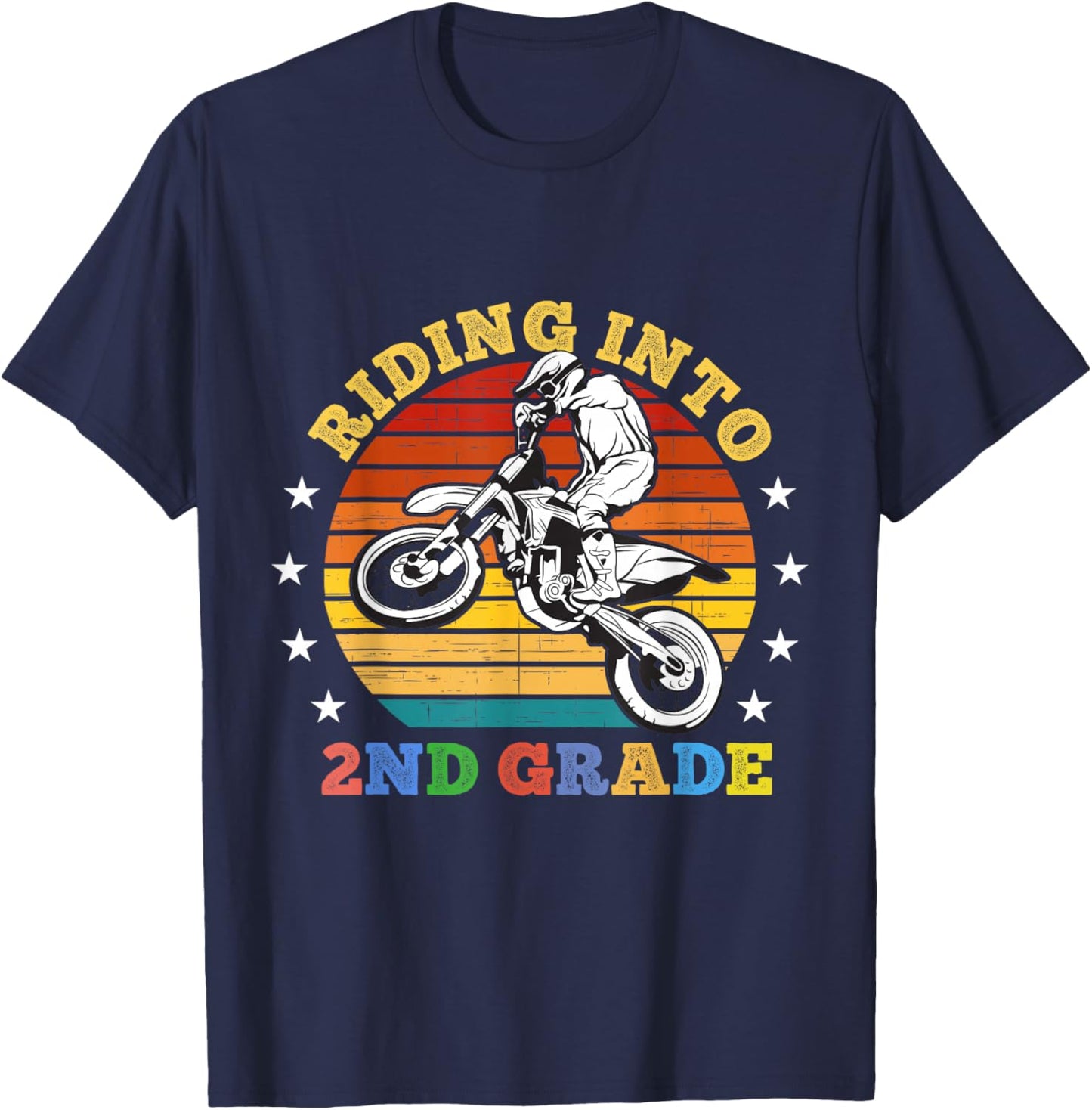 Riding Into Second Grade Dirt Bike School Motocross Sunset T-Shirt - T-Shirt | Navy