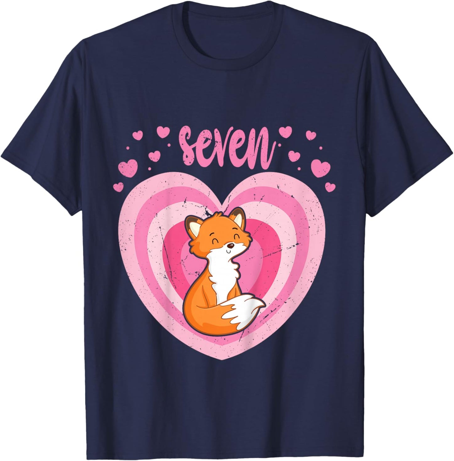 7 Year Old Cute Fox Birthday Girl 7th B-day T-Shirt - T-Shirt | Navy