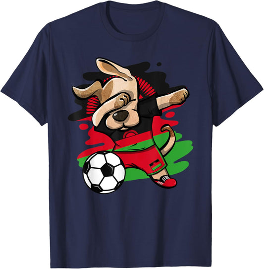 Dabbing Dog Malawi Soccer Fans Jersey Malawian Flag Football Women Girls Kids T-Shirt - T-Shirt | Navy