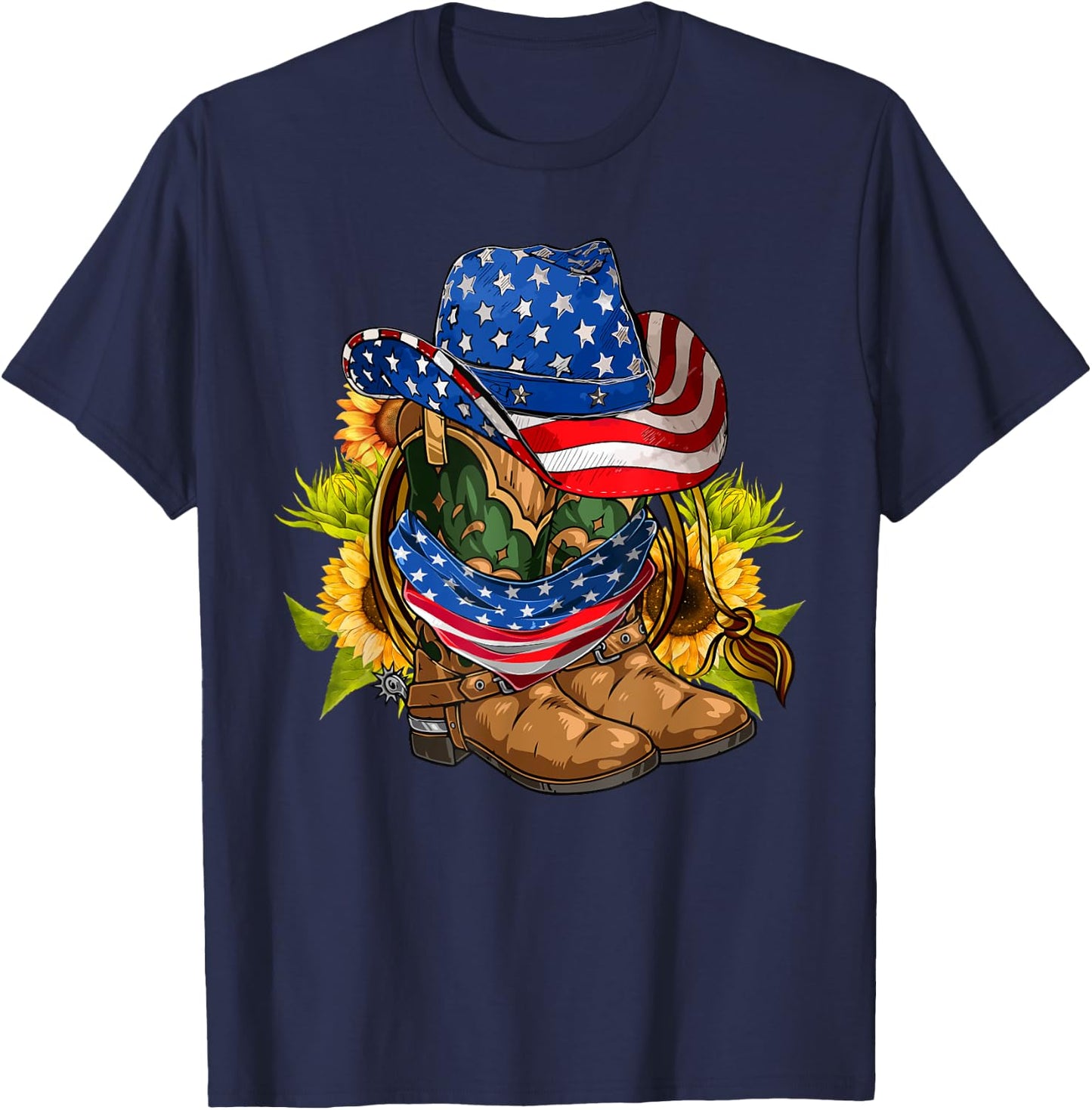 Retro Cowboy Cowgirl Boots & Hat USA Flag 4th Of July Boys T-Shirt - T-Shirt | Navy