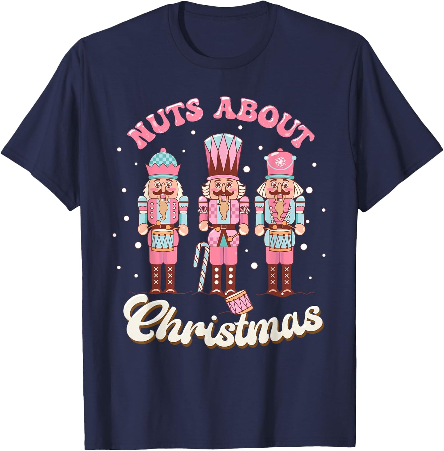 Groovy Retro Nuts About Christmas Holiday Xmas Nutcracker T-Shirt - T-Shirt | Navy
