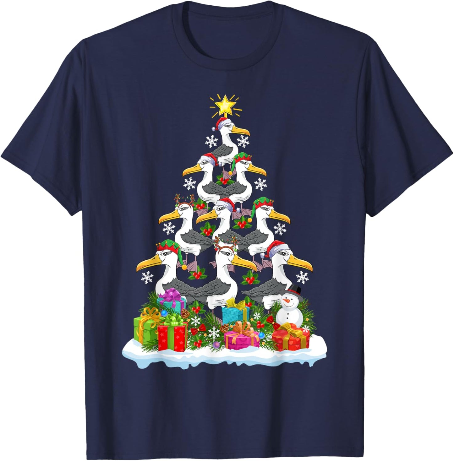 Albatross Bird Xmas Tree Lighting Santa Albatross Christmas T-Shirt - T-Shirt | Navy