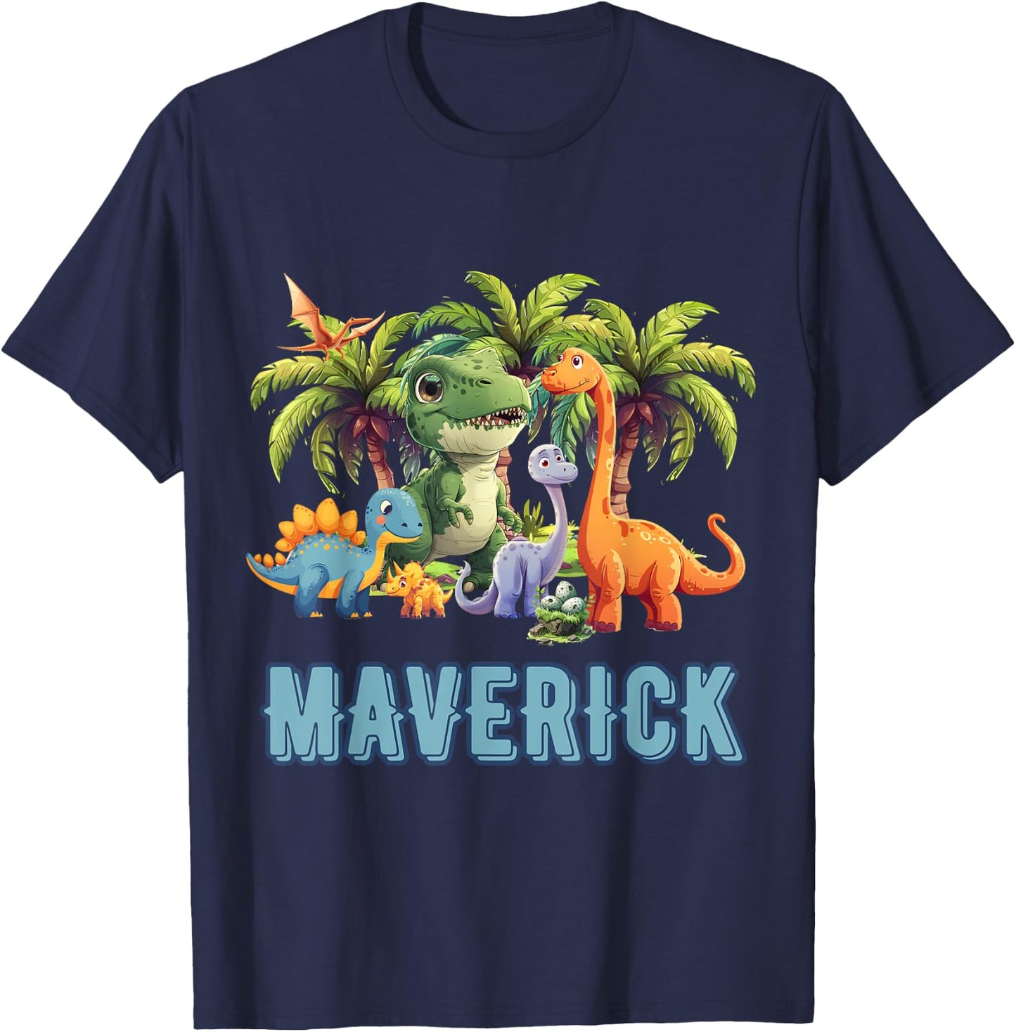 MAVERICK Dinosaur Personalized Custom First Name Toddler Fun T-Shirt - T-Shirt | Navy