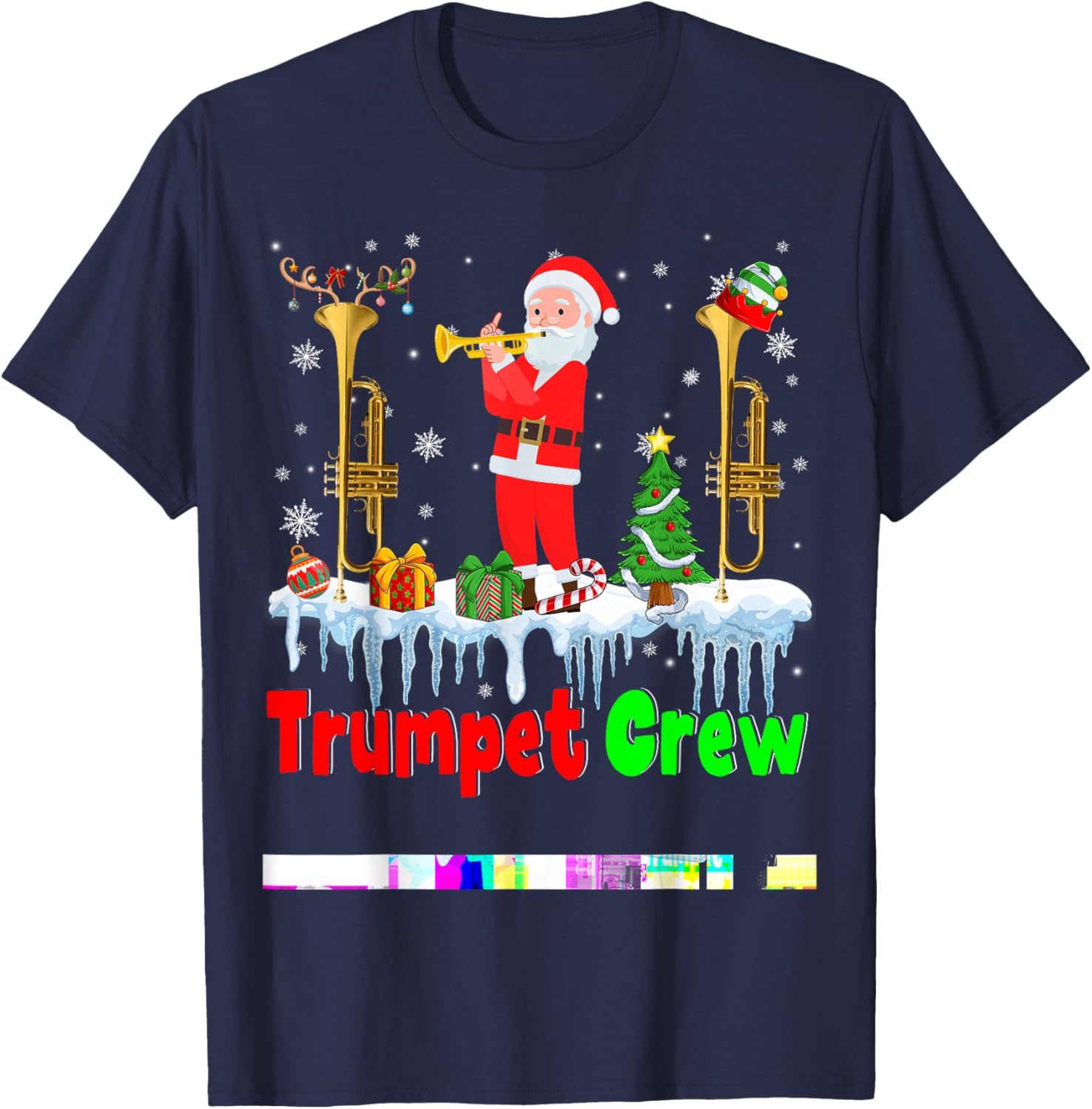 Trumpet Crew Santa Playing Trumpet Musical Instruments T-Shirt - T-Shirt | Navy