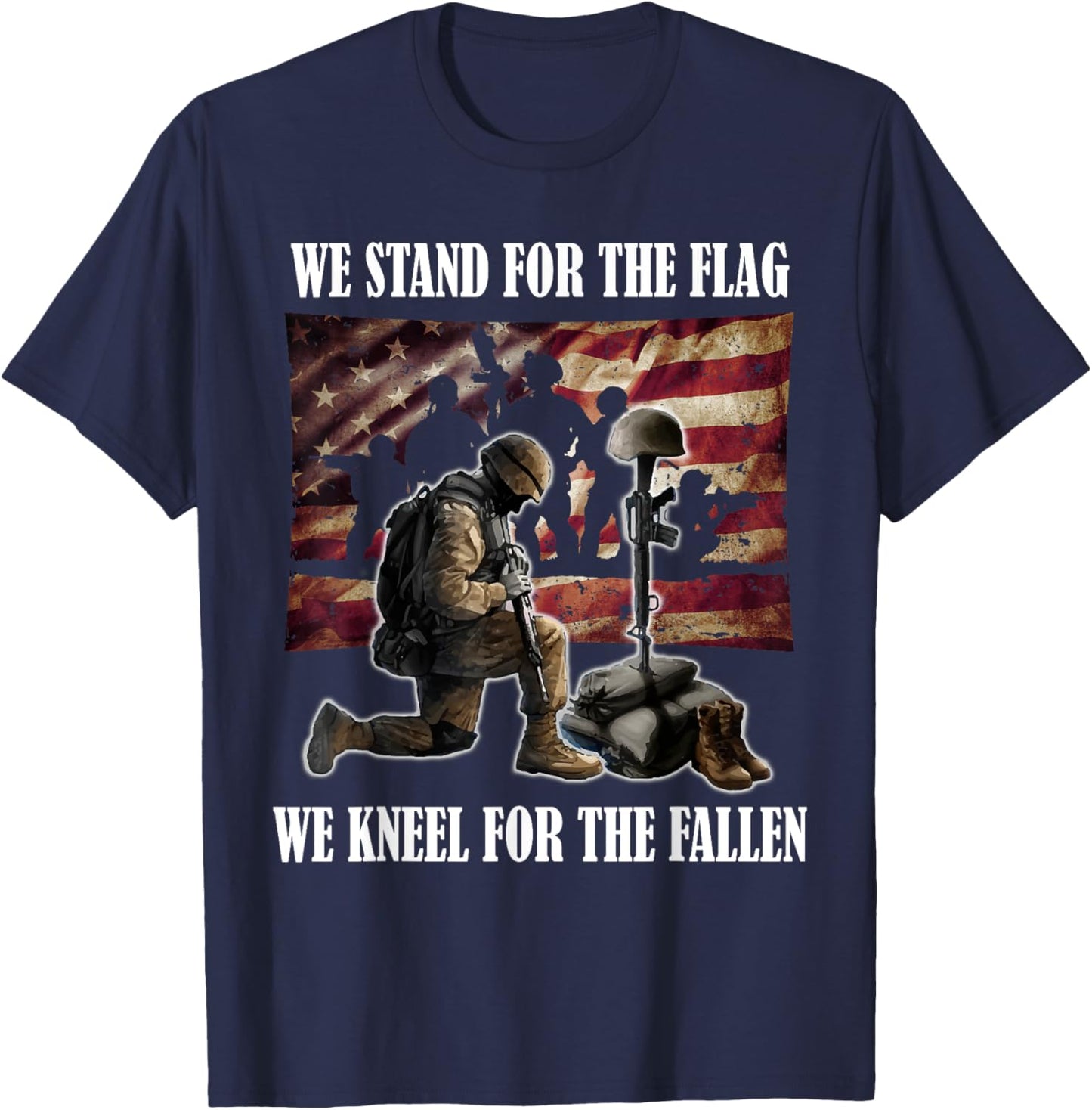 Stand For the Flag We Kneel For The Fallen Military T-Shirt - T-Shirt | Navy