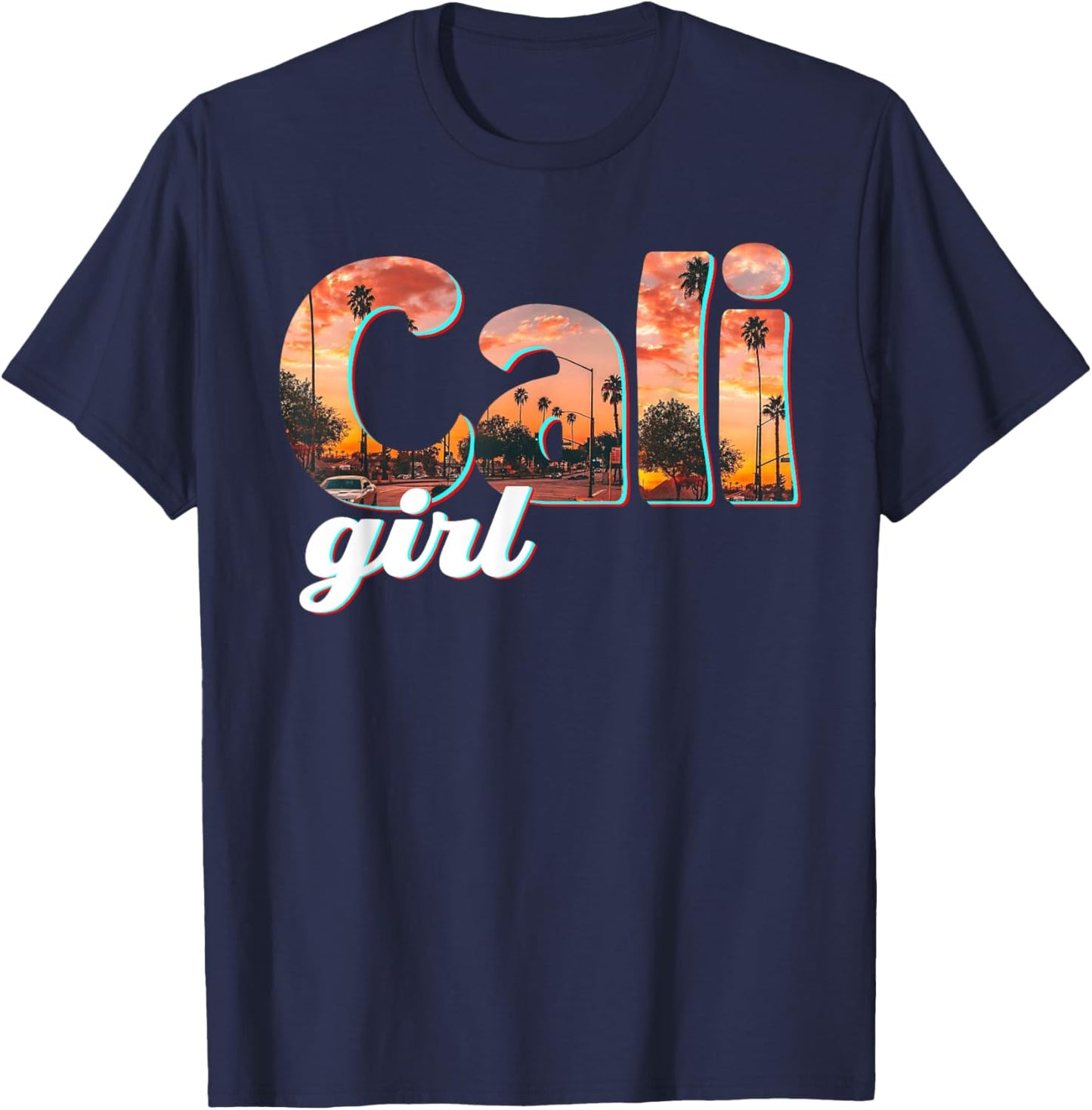 Cali Girl Vintage California Palm Trees Summer Gift T-Shirt - T-Shirt | Navy