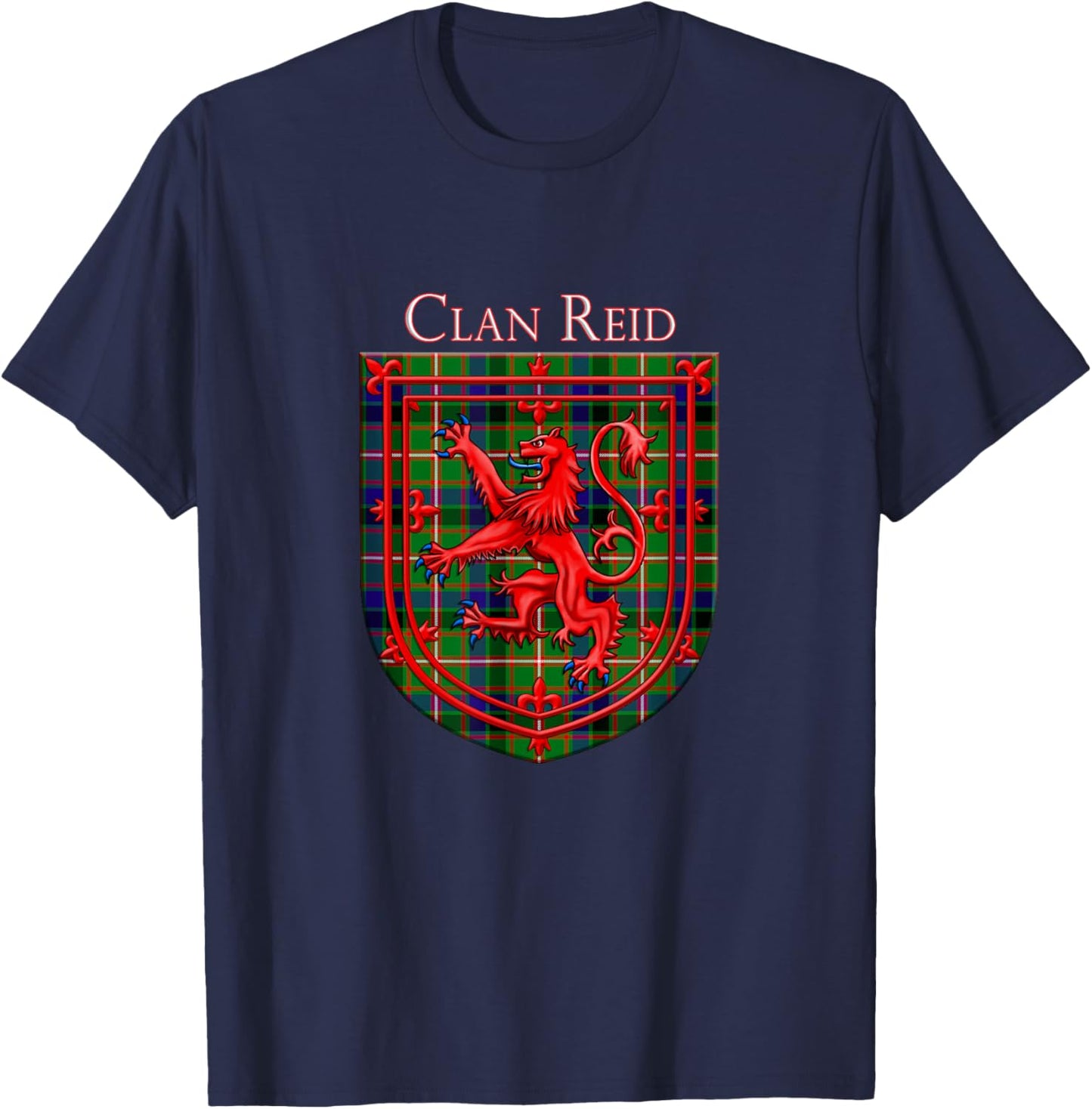 Reid Tartan Scottish Plaid Lion Rampant T-Shirt - T-Shirt | Navy