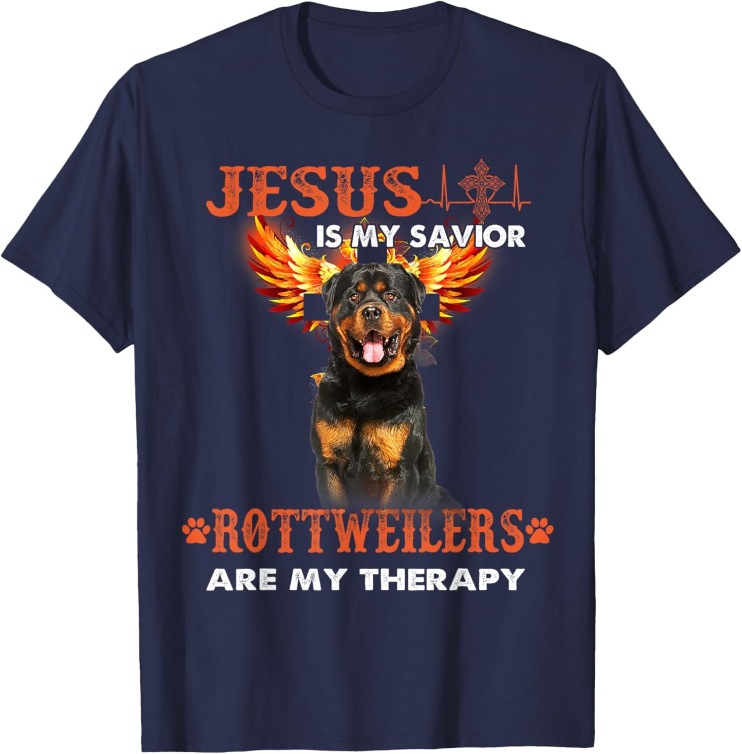 Jesus Is My Savior Rottweilers Are My Therapy Christian T-Shirt - T-Shirt | Navy