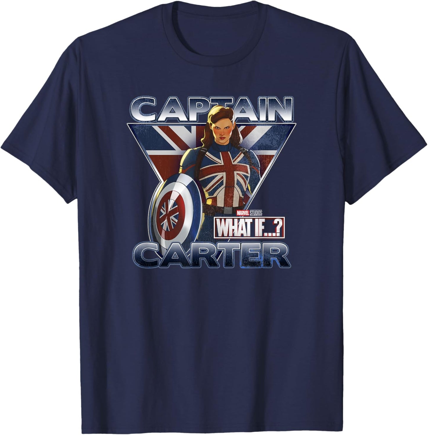 Marvel What If Captain Carter British Poster T-Shirt - T-Shirt | Navy