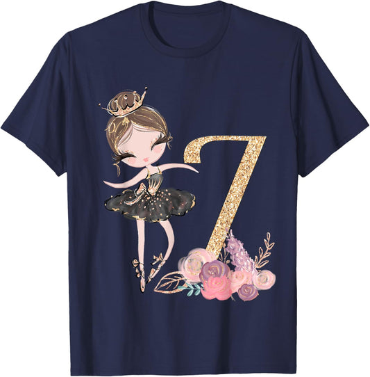 7th Birthday Ballerina Dance School Ballet Tutu Girls Seven T-Shirt - T-Shirt | Navy