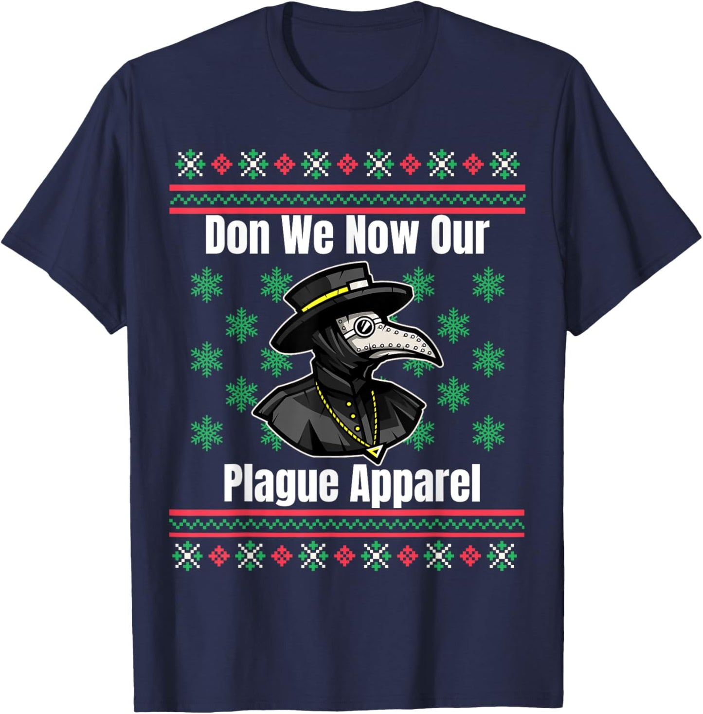 Ugly Christmas Sweater Style Plague Doctor T-Shirt - T-Shirt | Navy