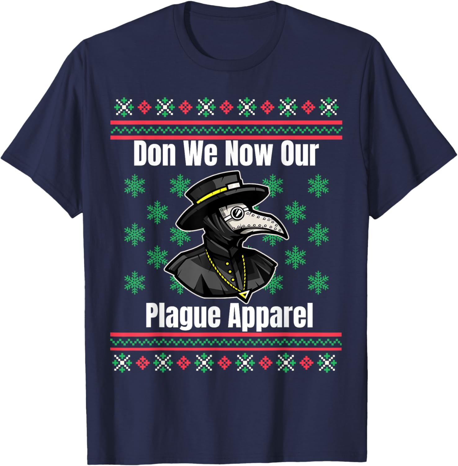 Ugly Christmas Sweater Style Plague Doctor T-Shirt - T-Shirt | Navy