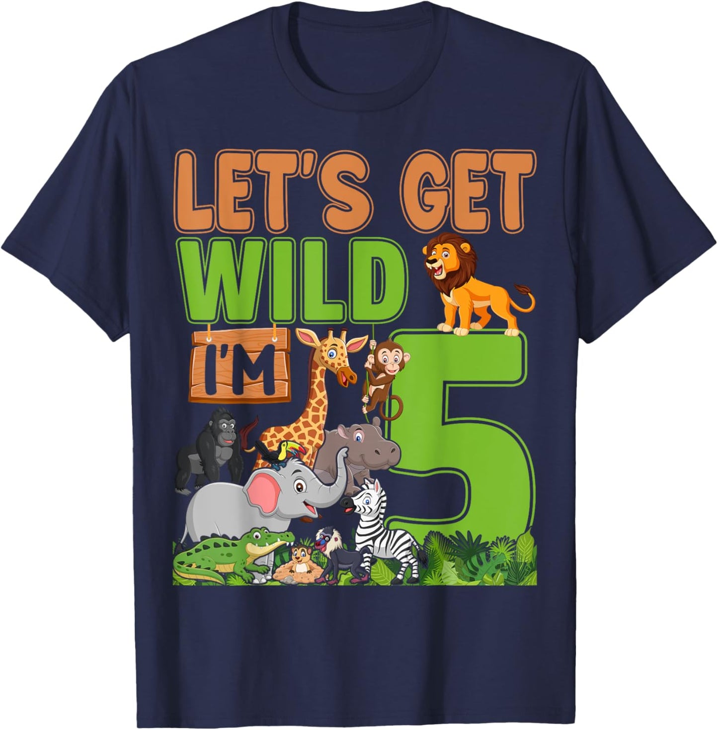 5 Year Old Zoo Birthday Safari Jungle Animal 5th Birthday T-Shirt - T-Shirt | Navy
