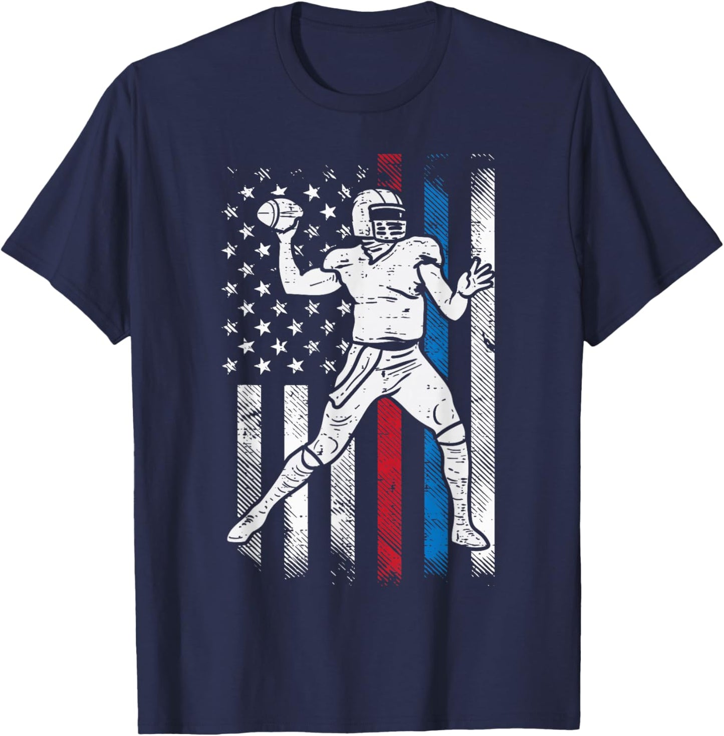 American Football Player US Flag Patriotic Men Women Kids T-Shirt - T-Shirt | Navy