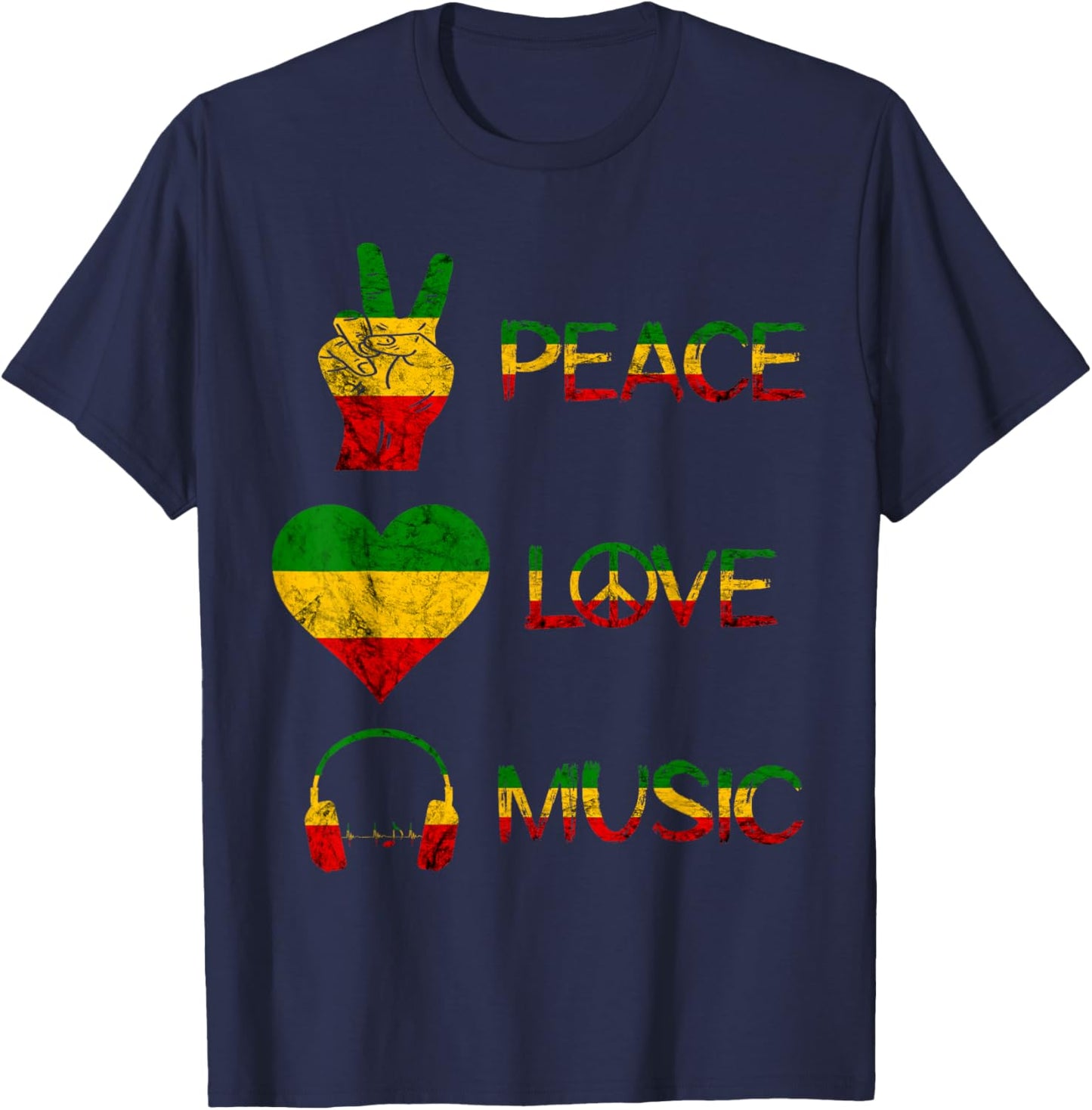 Love Peace Music Rasta Reggae Rastafari Roots Reggae Pride T-Shirt - T-Shirt | Navy