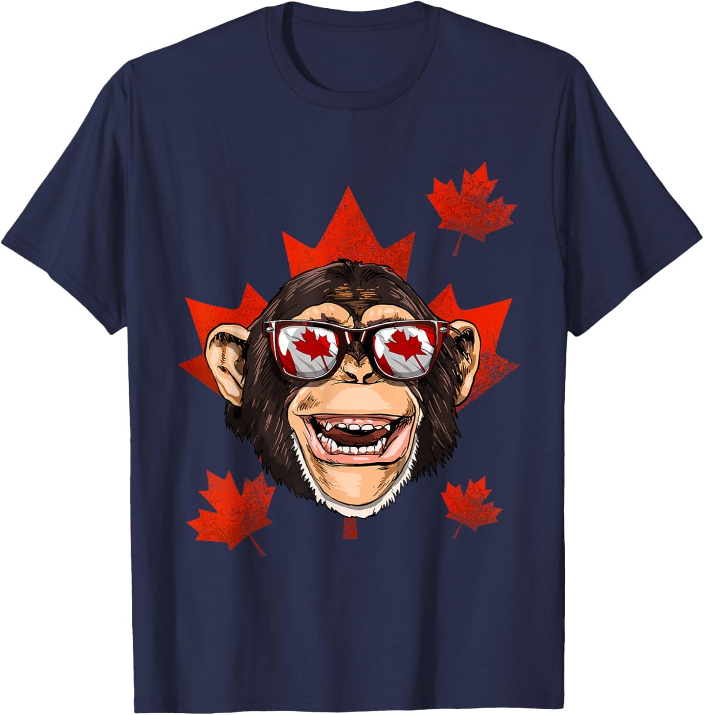 Canadian Monkey Maple Leaf Patriotic Canada Flag T-Shirt - T-Shirt | Navy
