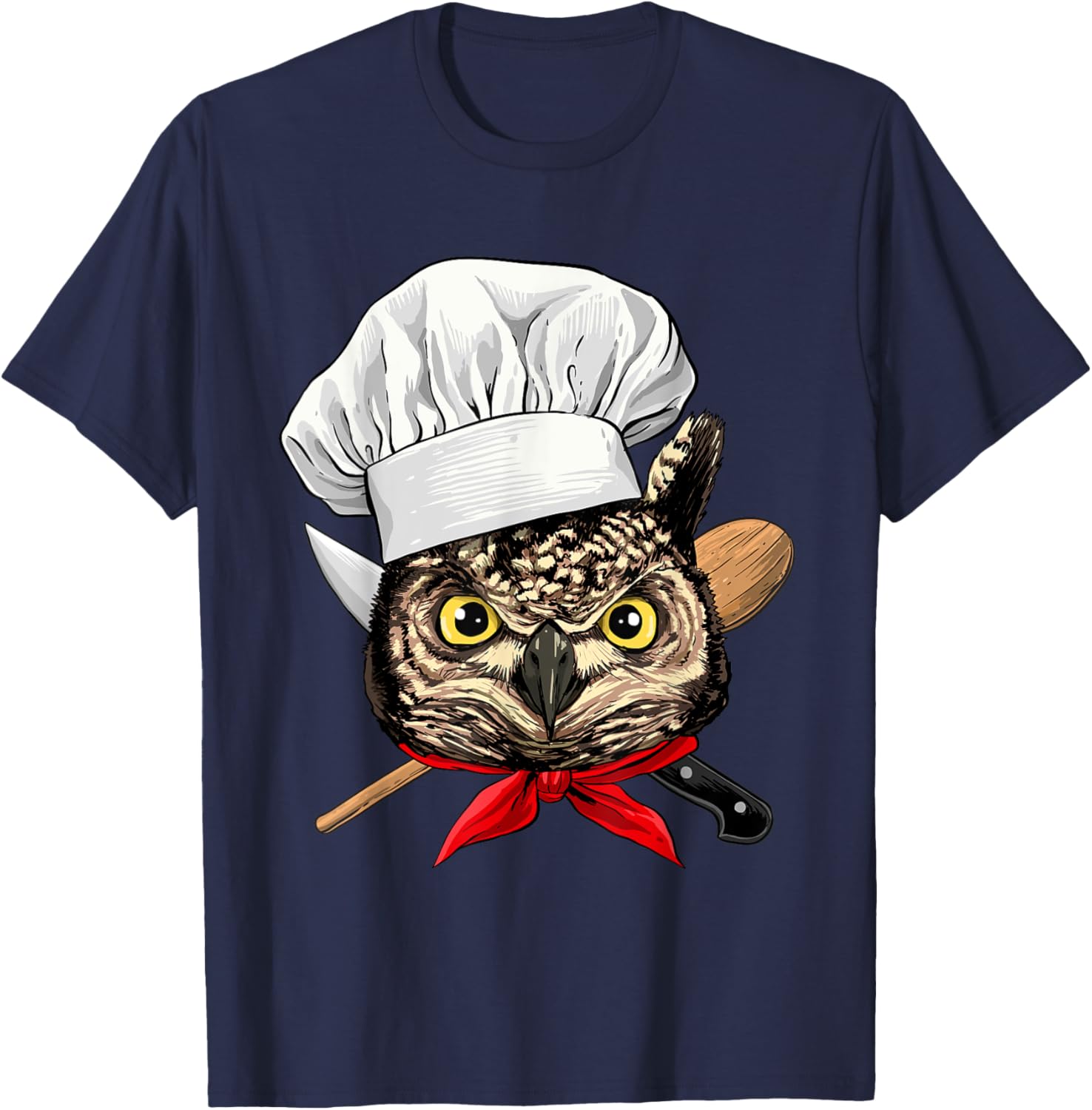 Owl Chef Wildlife Owl Bird, Cooking Lover T-Shirt - T-Shirt | Navy