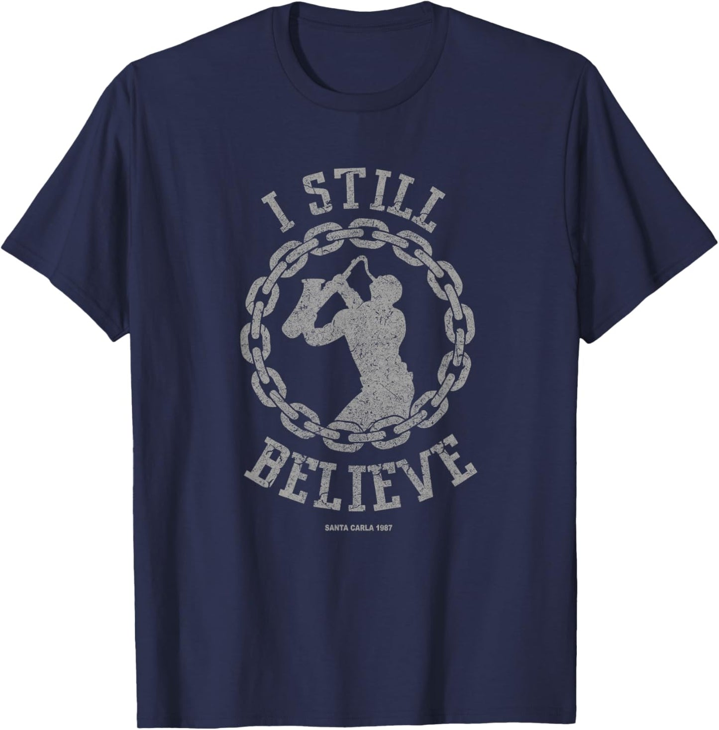 I Still Believe Muscle Saxophone, Big Chain Silhouette T-Shirt - T-Shirt | Navy
