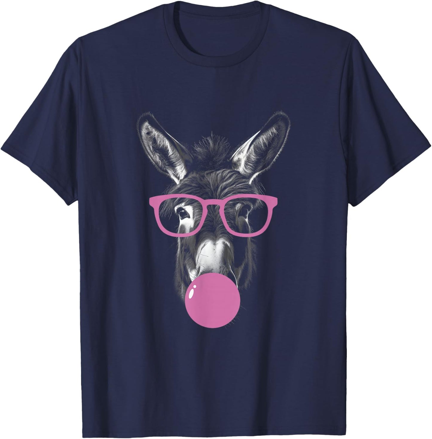 Cool Donkey Face Eating Gum And Makes A Bubble Cute Donkey T-Shirt - T-Shirt | Navy