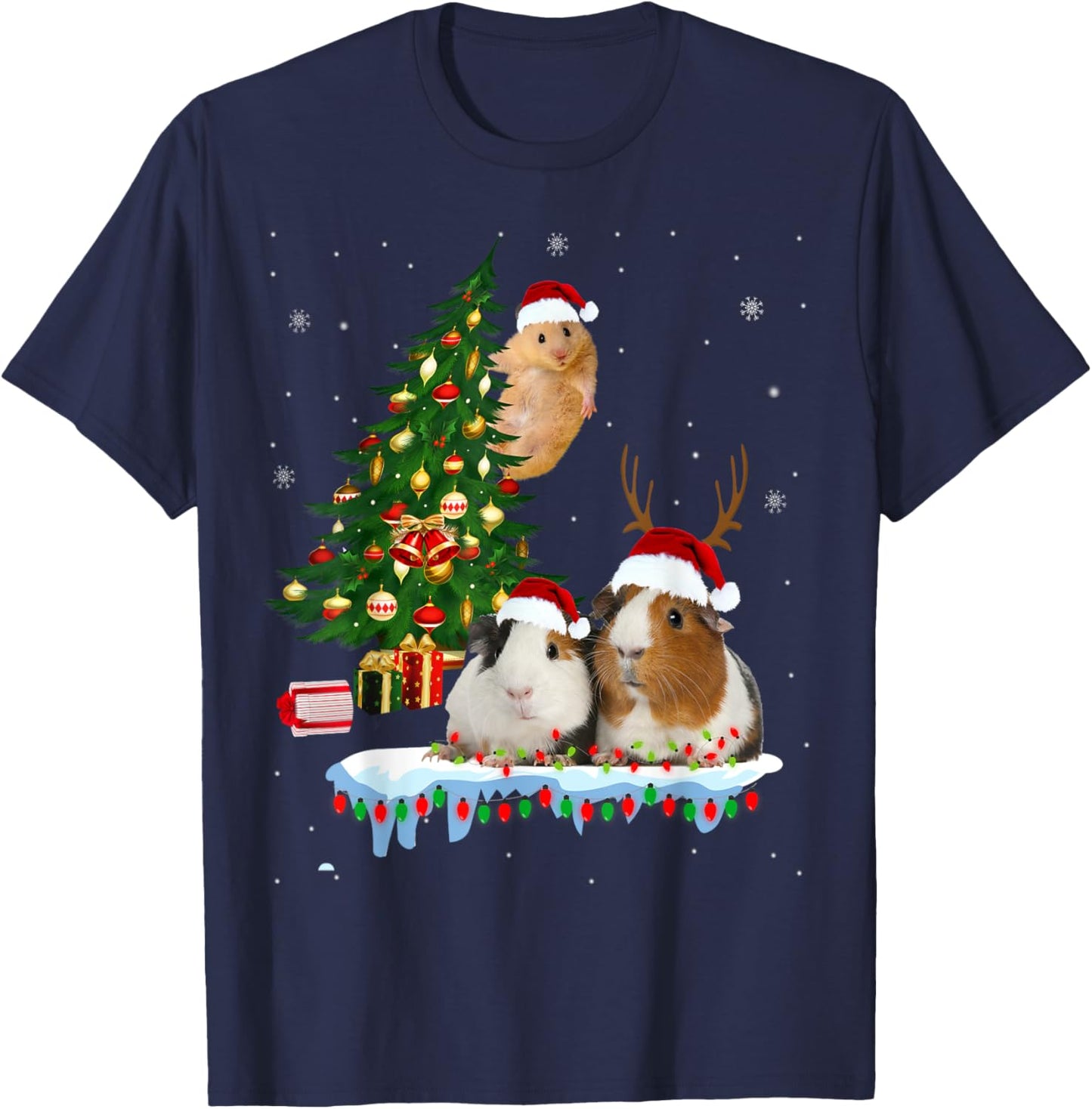 Christmas Guinea Pig Pajama xmas santa hat tree kids girls T-Shirt - T-Shirt | Navy