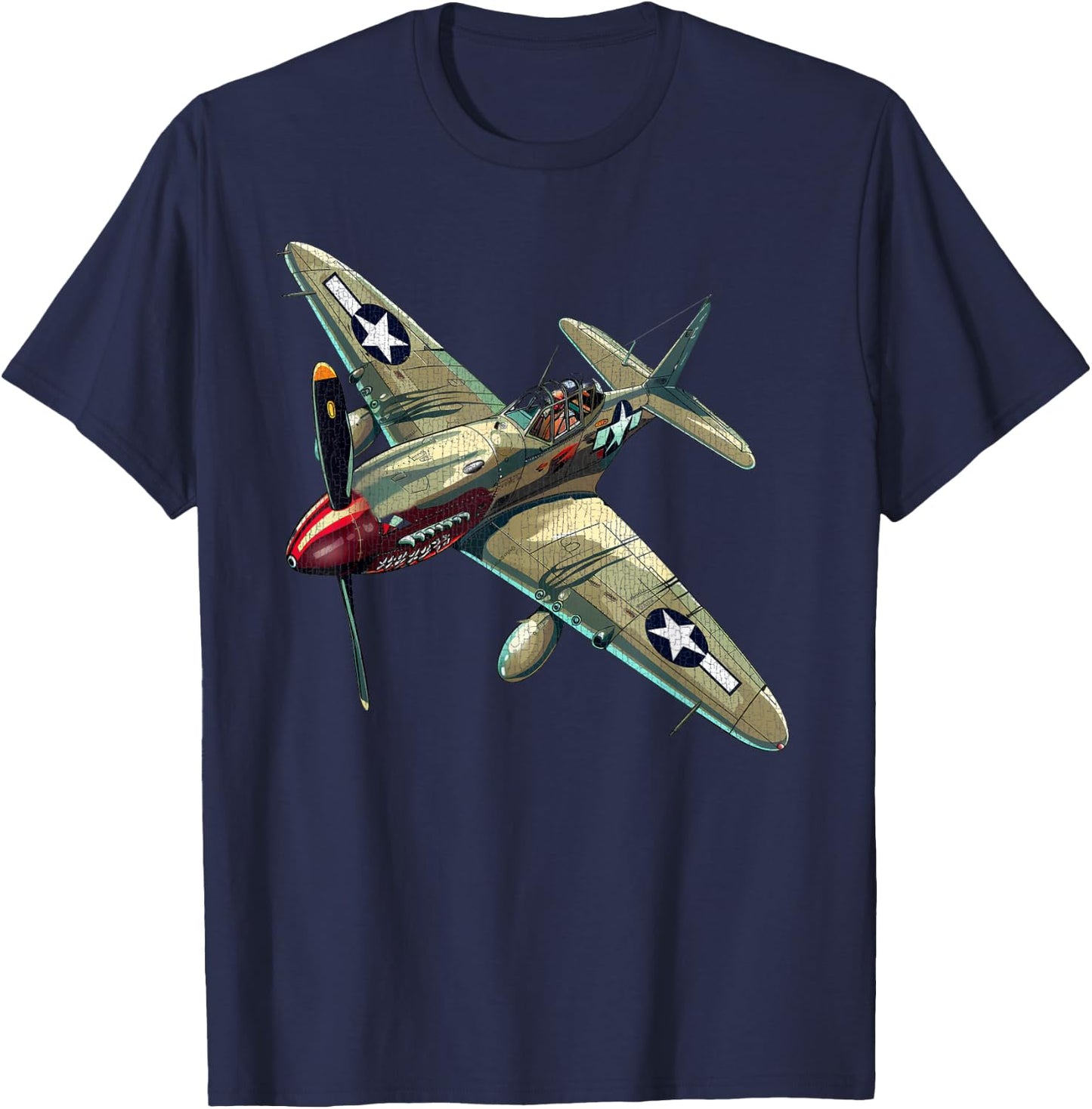 Military F&L Design Co. WW2 Warbirds P40 Warhawk Plane Aircraft Aviation Hobbyist , Small, Black T-Shirt - T-Shirt | Navy