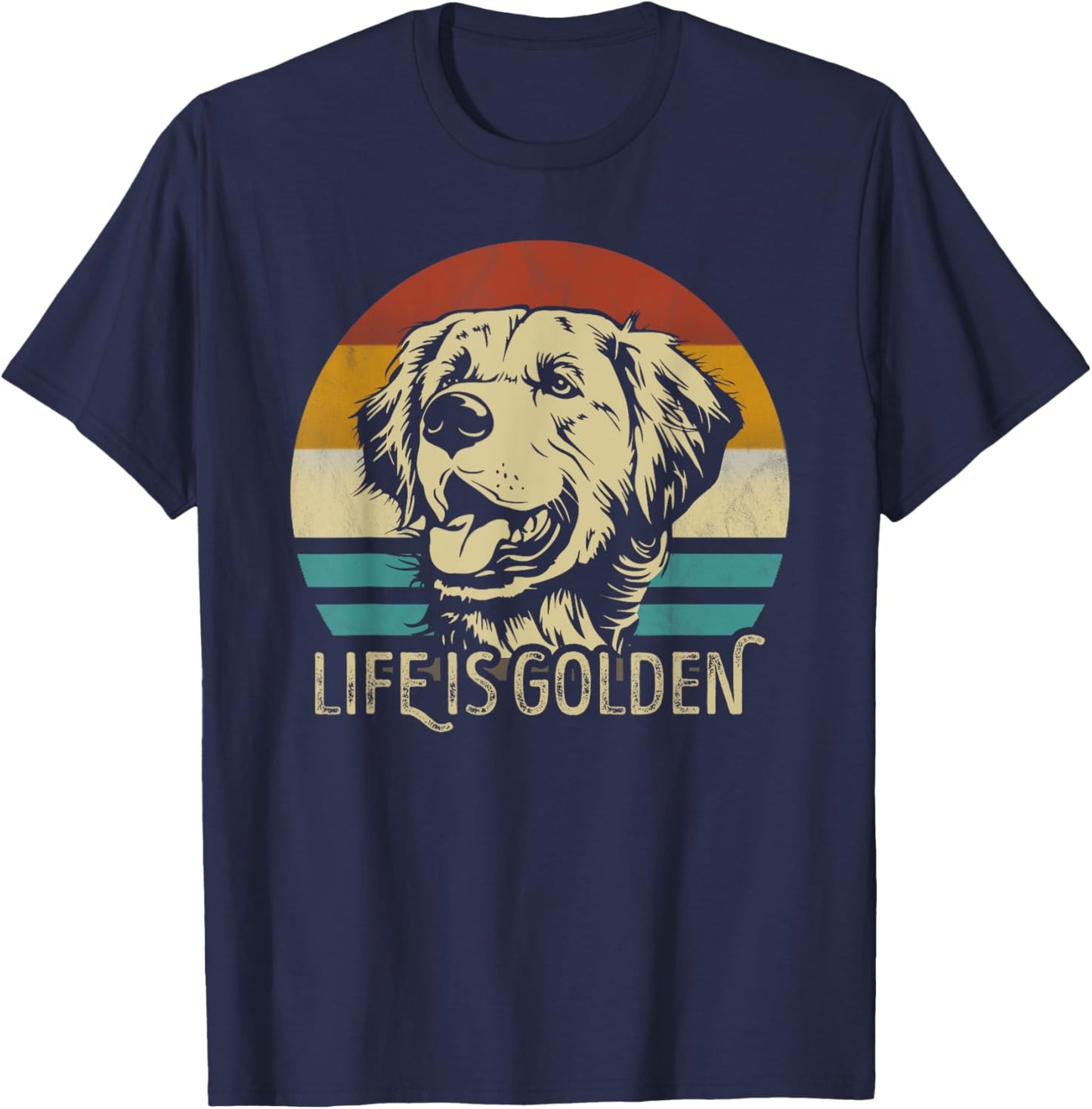Golden Retriever Dog Life is golden retro vintage Women Girls Kids T-Shirt - T-Shirt | Navy