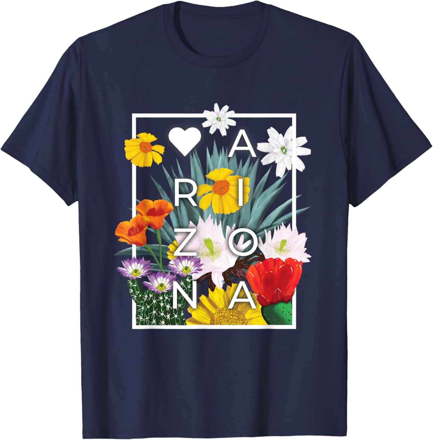 Flowers of Arizona Word Art - Arizonan Pride T-Shirt - T-Shirt | Navy