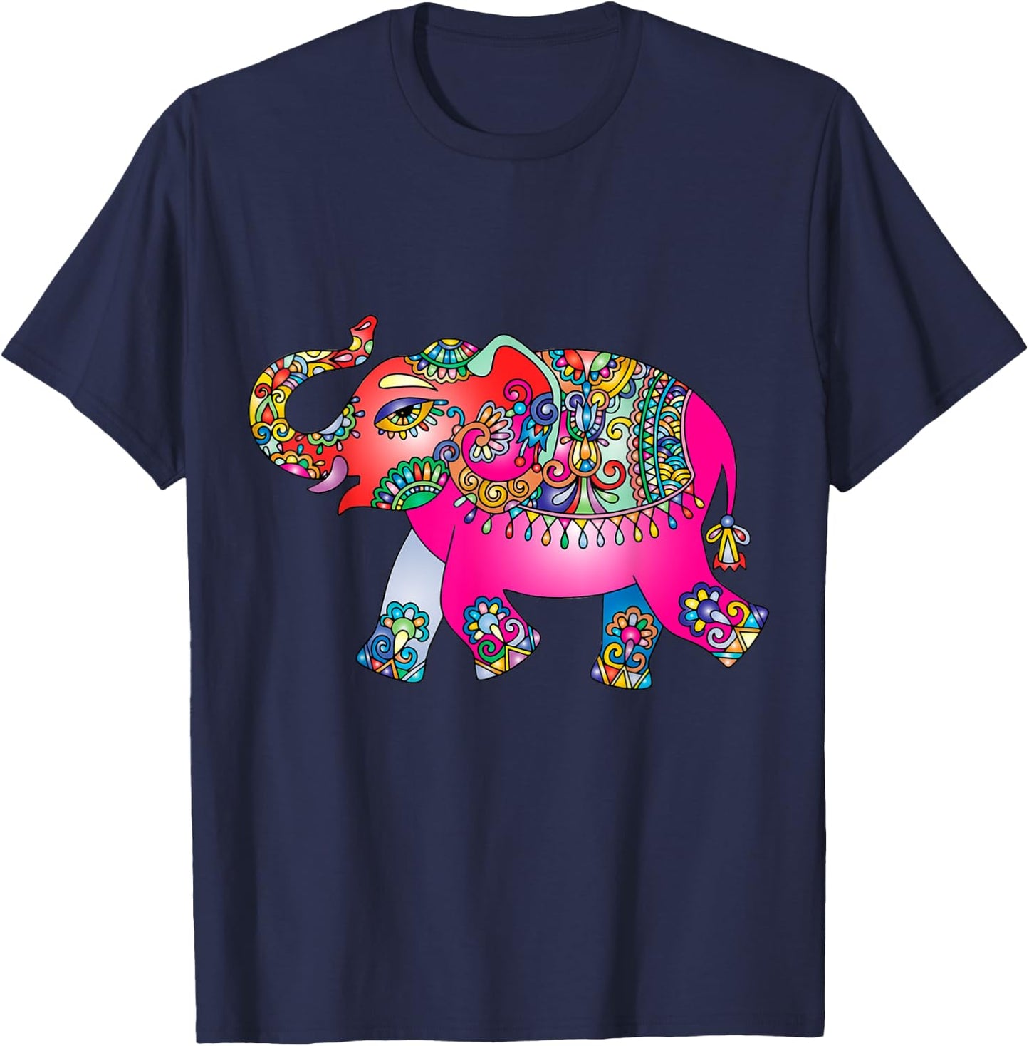 Colorful Indian Elephant Tribal - Mandala Art - Yoga Namaste T-Shirt - T-Shirt | Navy