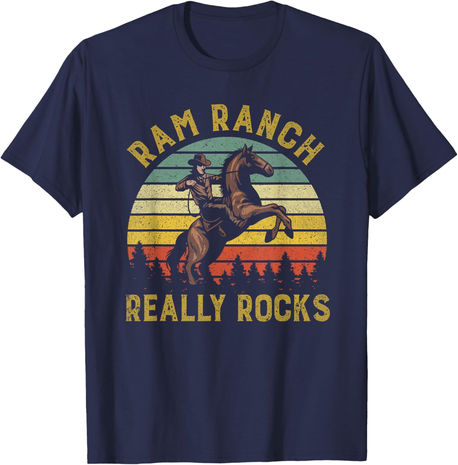 Ram Ranch Really Rocks Vintage Western Cowboy Country Lover T-Shirt - T-Shirt | Navy