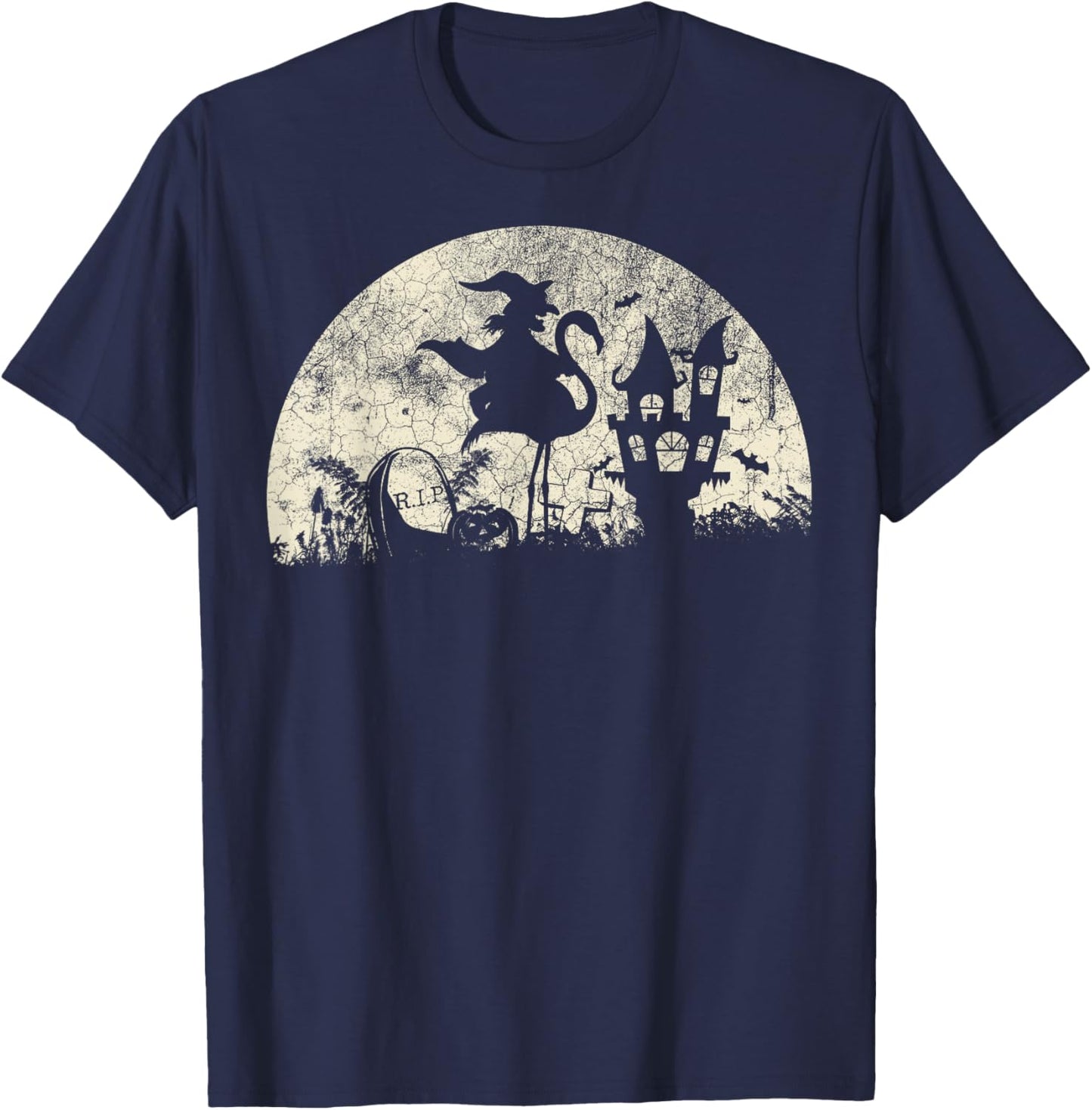 Halloween Witch on Flamingo - Funny Trick or Treat Costume T-Shirt - T-Shirt | Navy