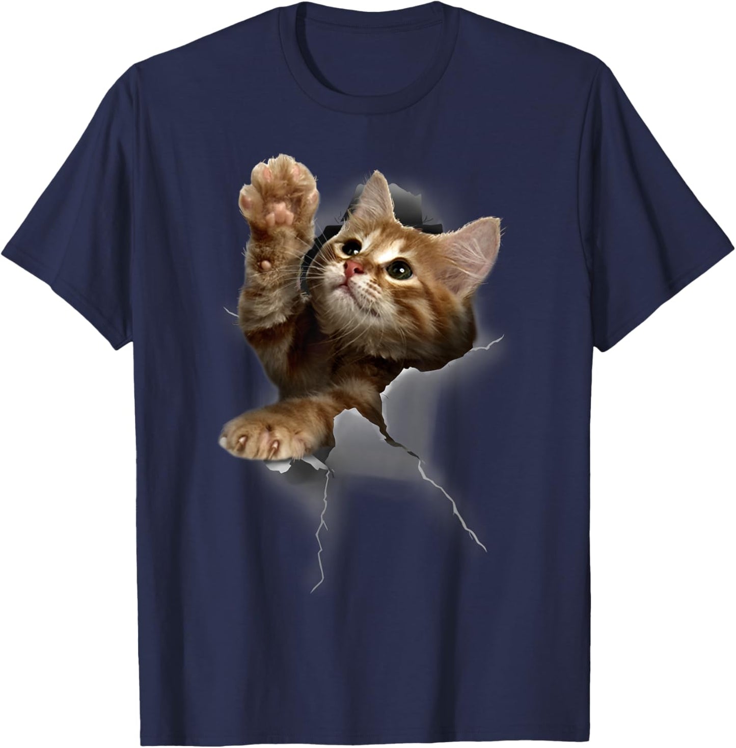 Lovely Kitten Cracked Wall Cats Shirt Gifts T-Shirt - T-Shirt | Navy