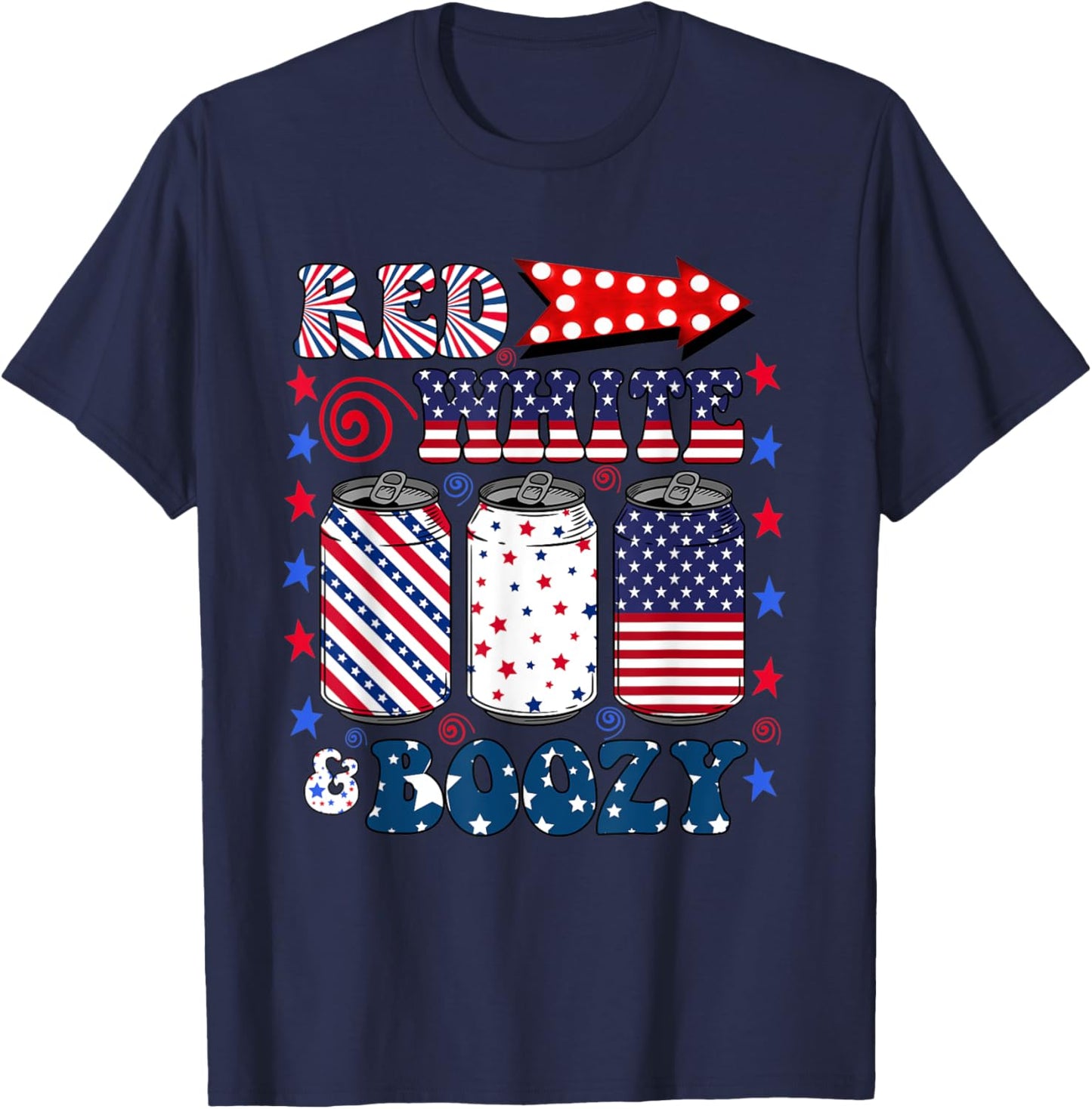 Red White and Booze 4th of July Funny Drinking T-Shirt - T-Shirt | Navy