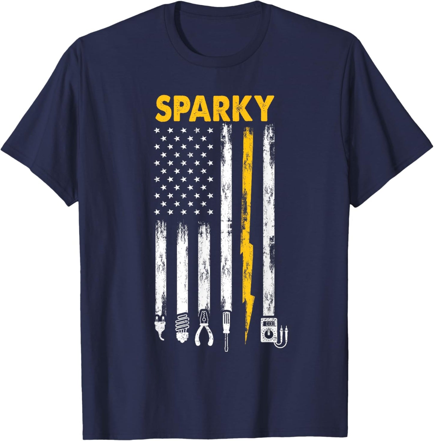 Electrician US Flag Sparky Tools T-Shirt - T-Shirt | Navy