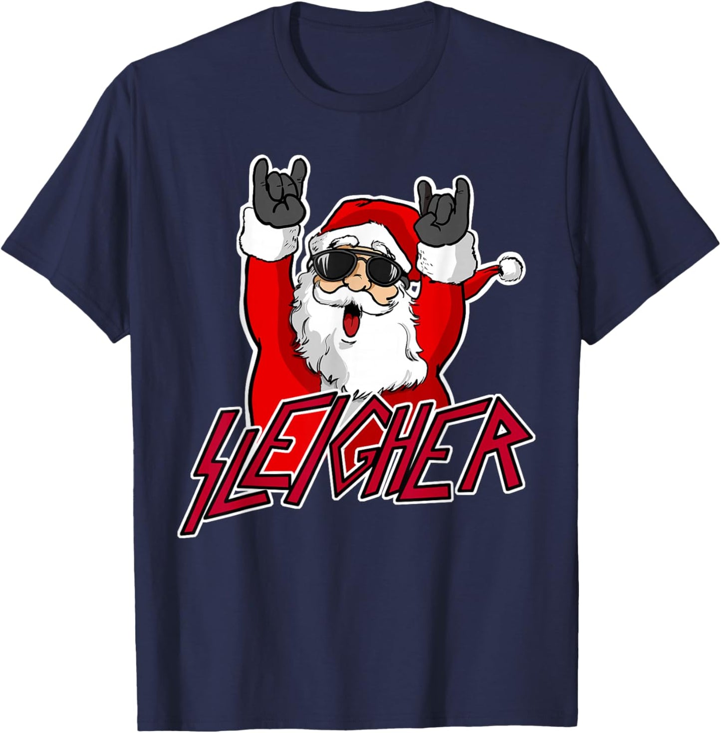 Sleigher Santa Claus Metal Christmas funny Hail Santa T-Shirt - T-Shirt | Navy