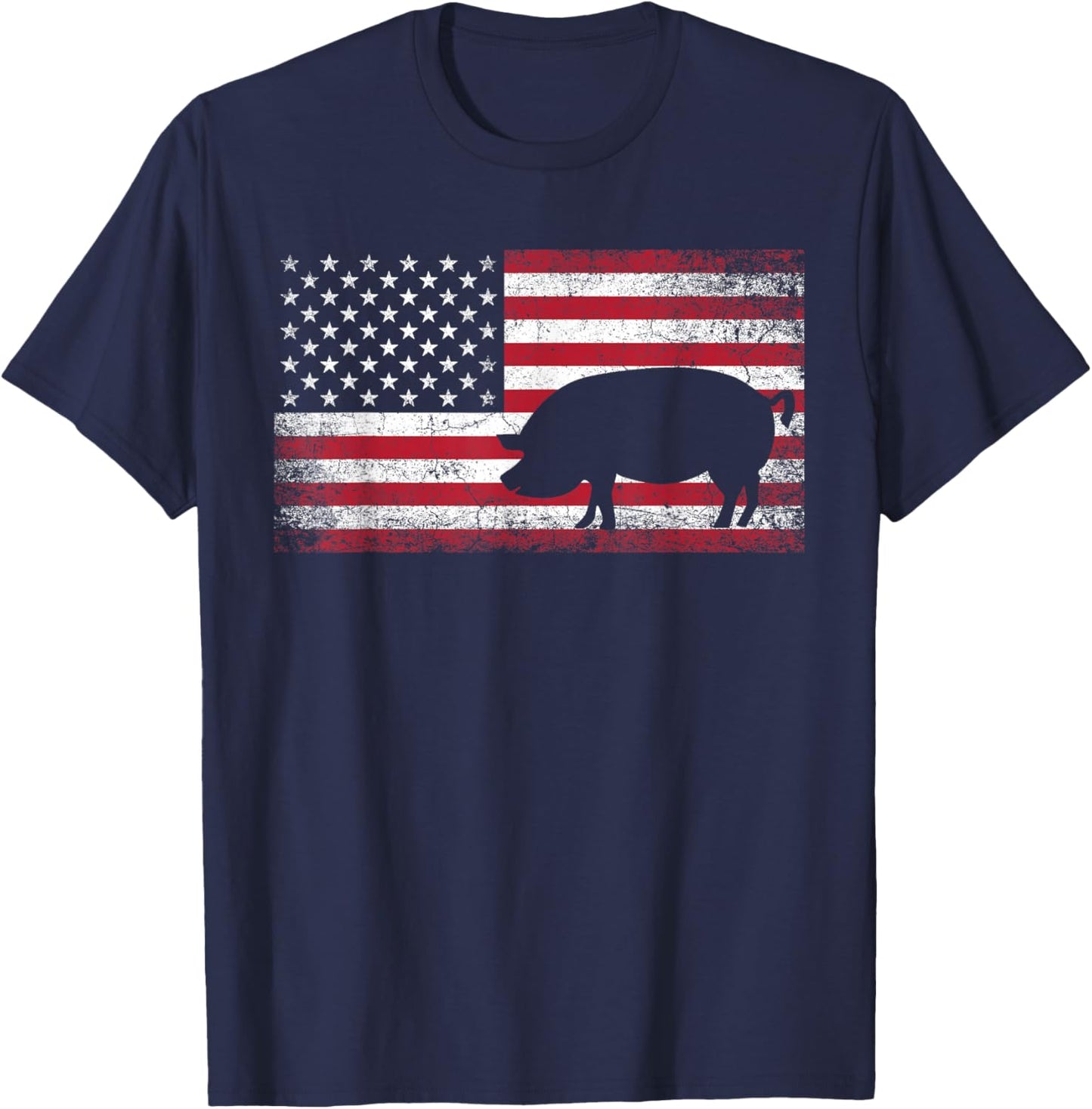 Pig Hog Farm Farmer 4th of July Shirt American Flag America T-Shirt - T-Shirt | Navy