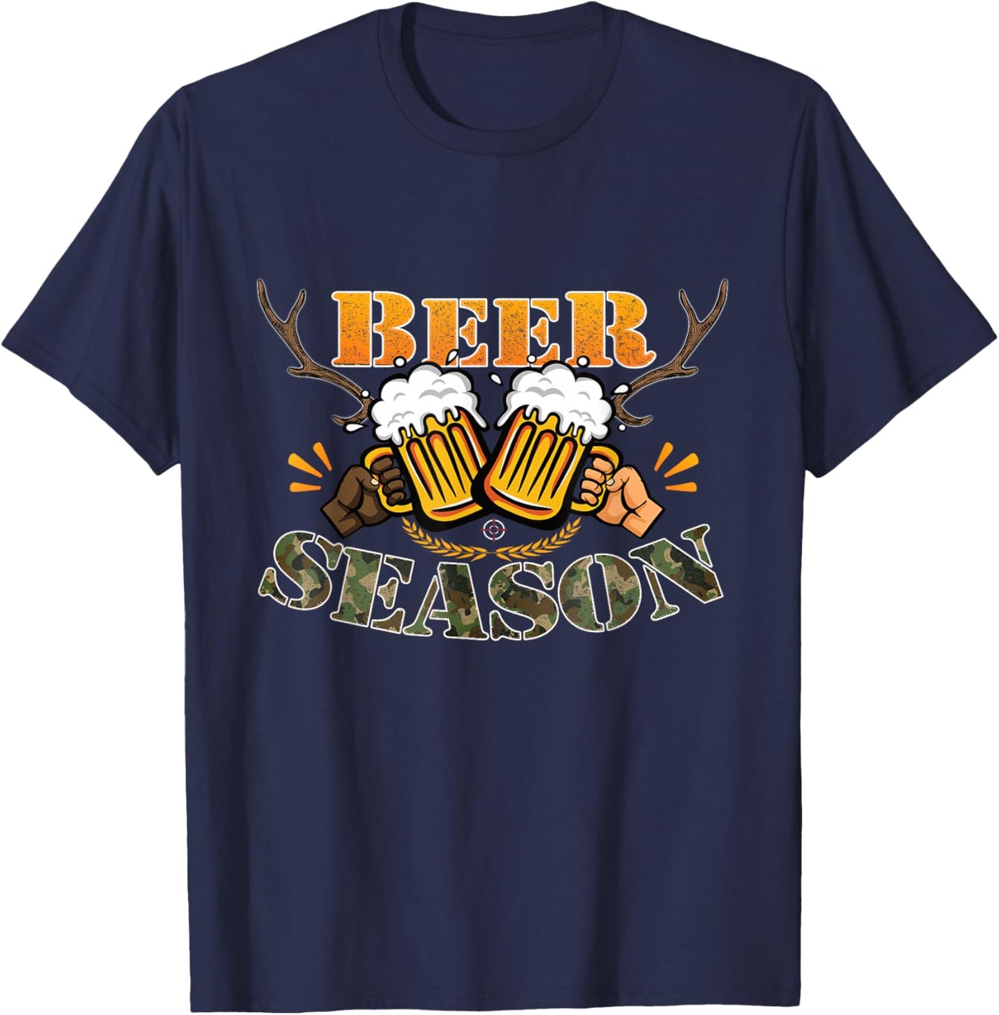 Funny Beer Season Hunting with Beer and Deer Hunting Lover T-Shirt - T-Shirt | Navy