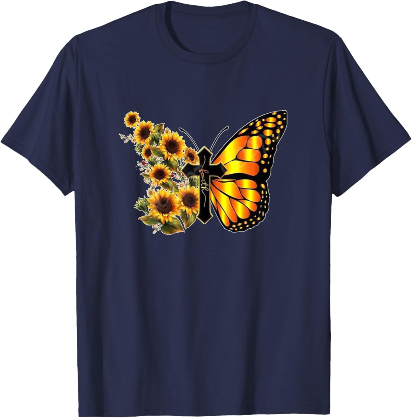 Sunflower Butterfly Faith T-Shirt - T-Shirt | Navy