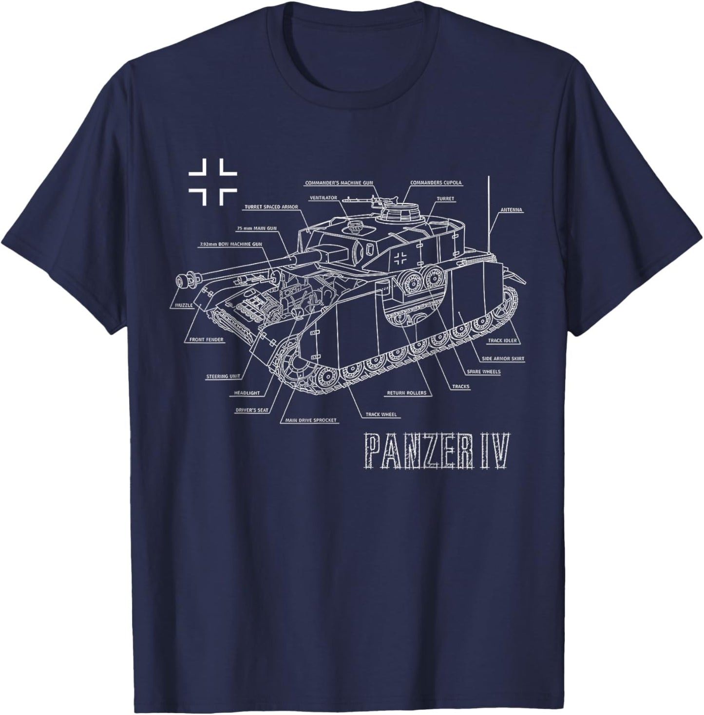 World War 2 German Tank Panzer IV Engineering Blueprint T-Shirt - T-Shirt | Navy