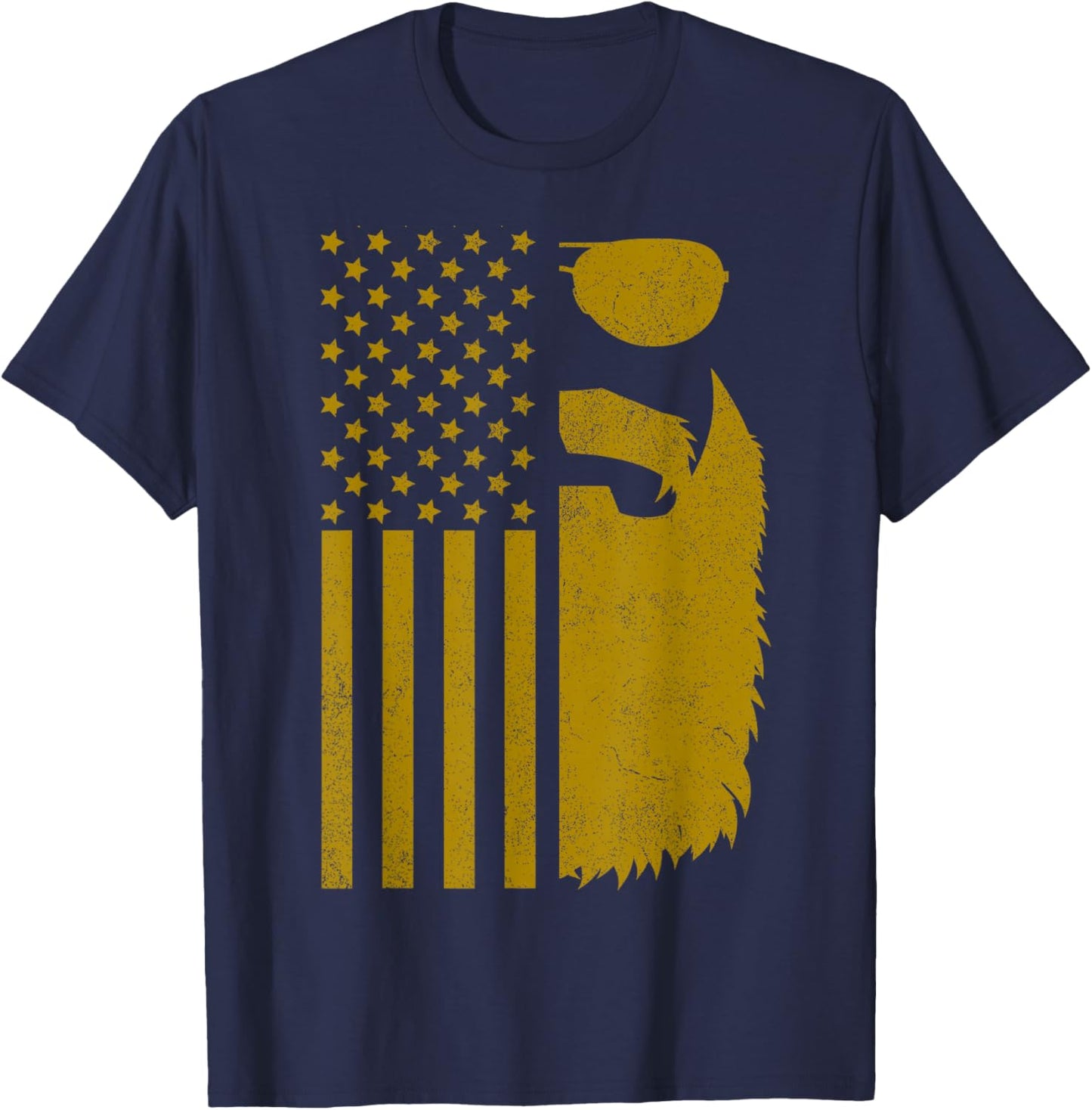 Patriotic US Flag Beard and Sunglasses with Beards T-Shirt - T-Shirt | Navy