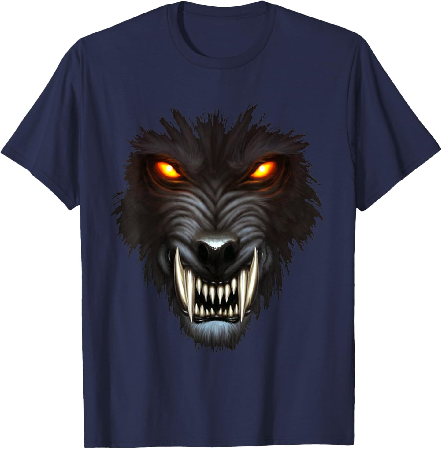 Werewolf Face Full Moon Scary Wolf Spooky Halloween Monster T-Shirt - T-Shirt | Navy