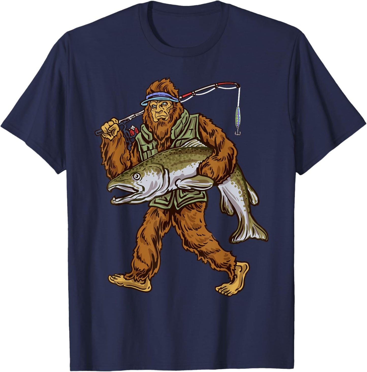 King Salmon Fishing Trout Hunting Bigfoot Fishermen T-Shirt - T-Shirt | Navy
